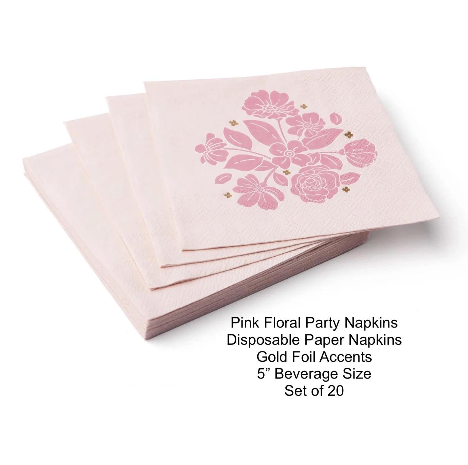 Pink Floral Beverage Napkins 20ct - Stesha Party