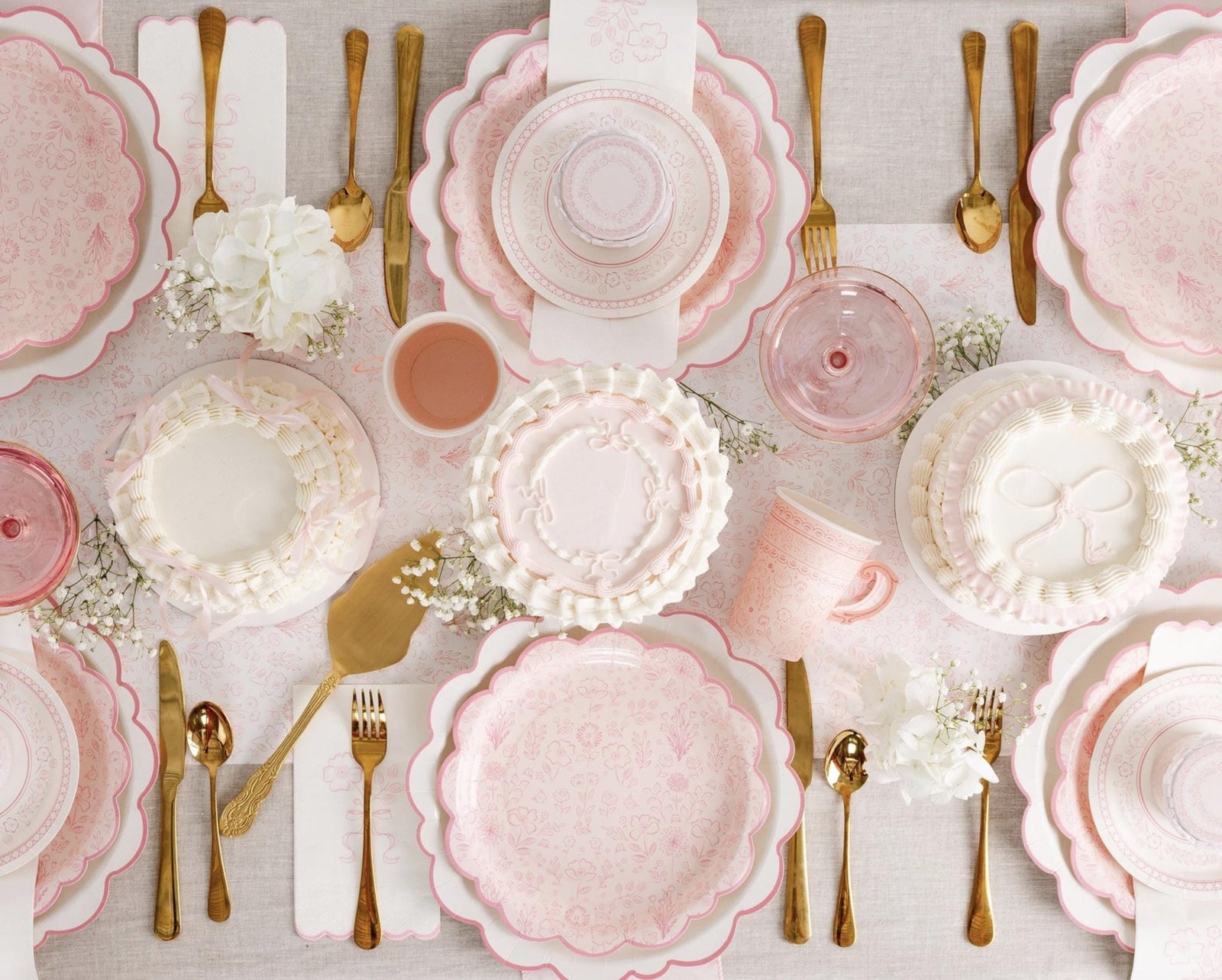 Pink Floral Cake Plates - Stesha Party