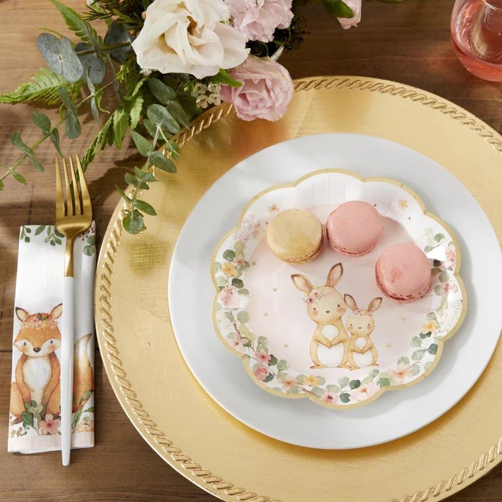 Pink Floral Fox & Hedgehog Napkins 30ct - Stesha Party