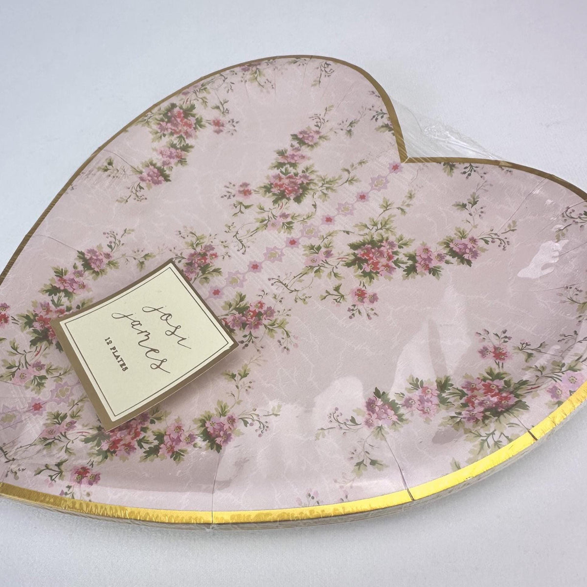 Pink Floral Heart Plates 12ct - Stesha Party