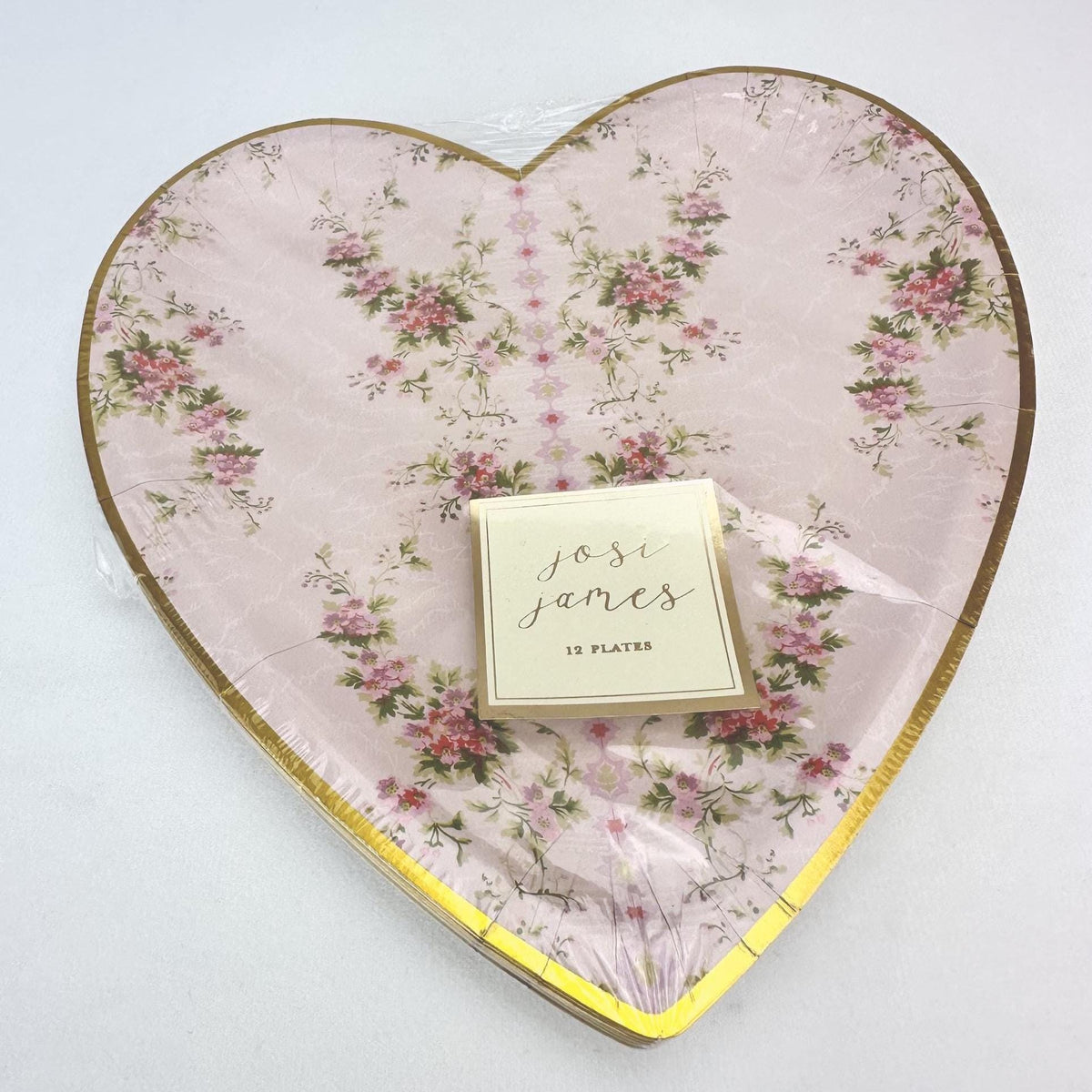 Pink Floral Heart Plates 12ct - Stesha Party