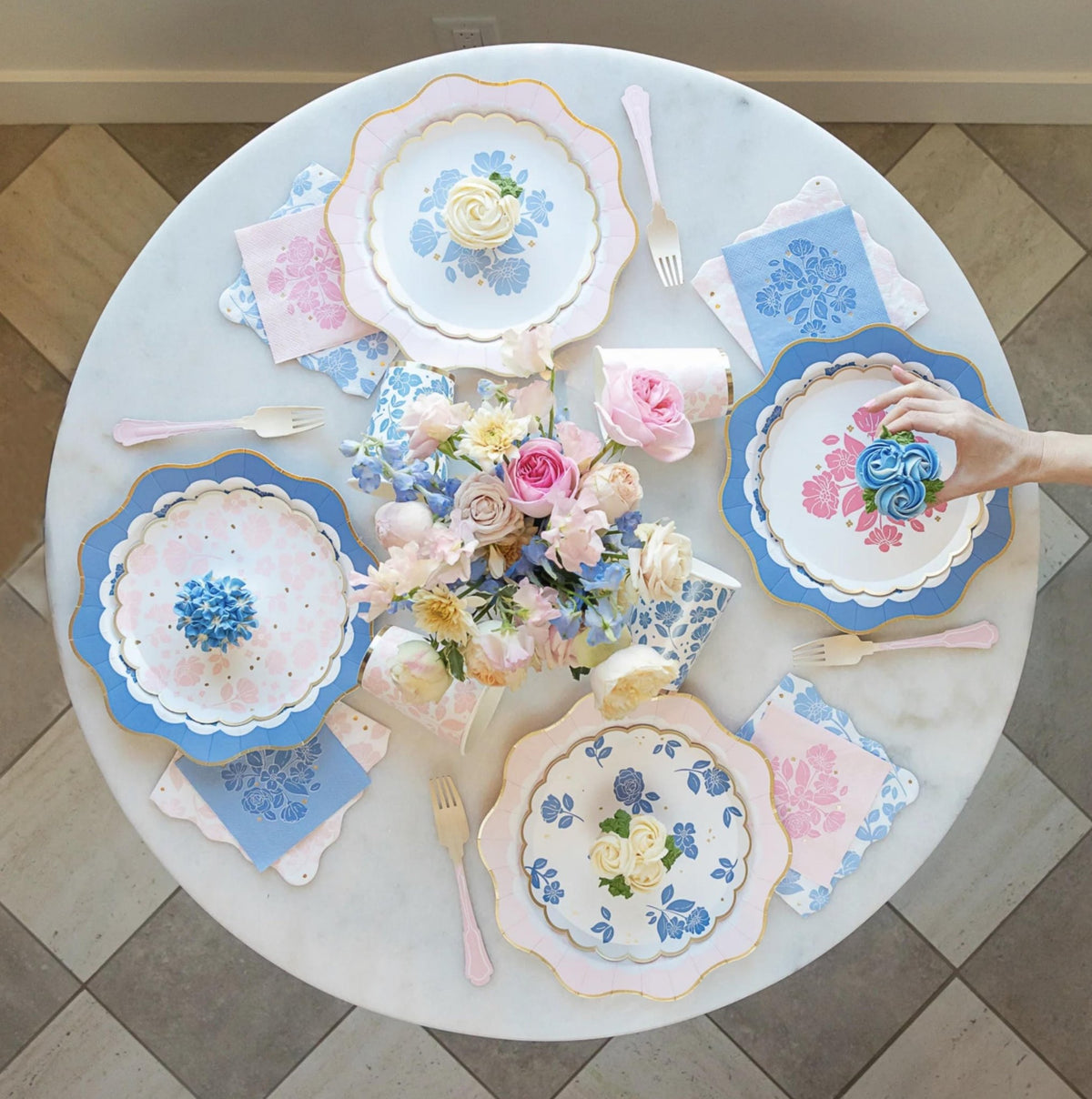 Pink Floral Paper Dessert Plates 8ct - Stesha Party