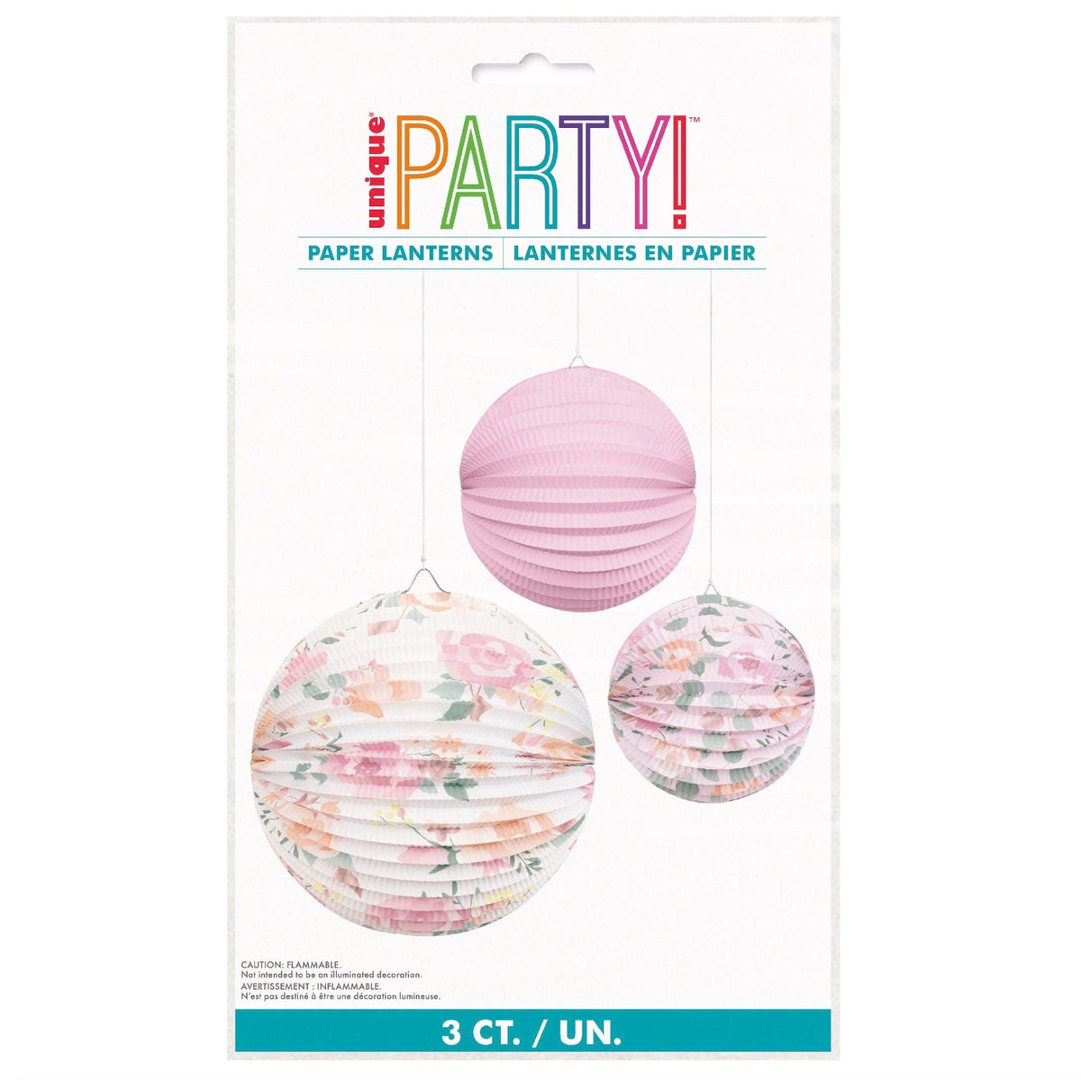 Pink Floral Paper Party Lanterns - Stesha Party