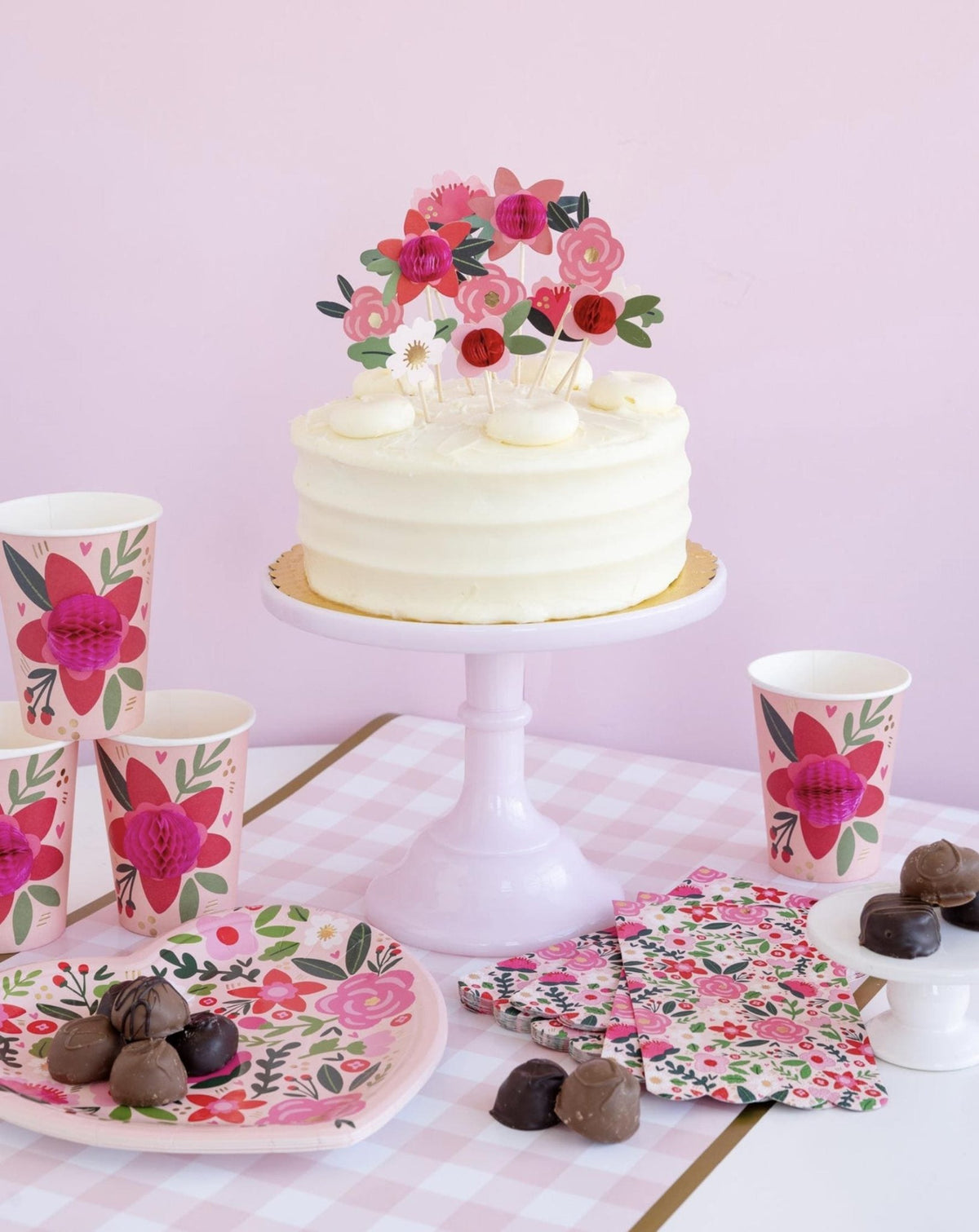 Pink Floral Party Cups - Stesha Party