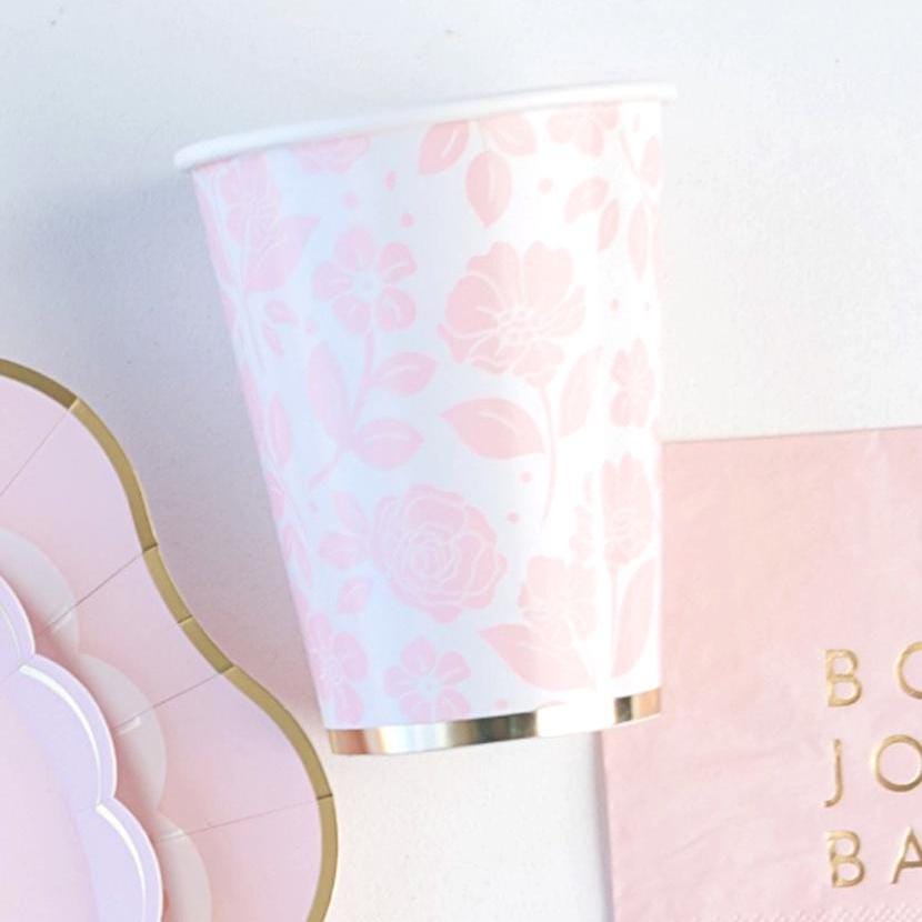 Pink Floral Party Cups 8ct - Stesha Party