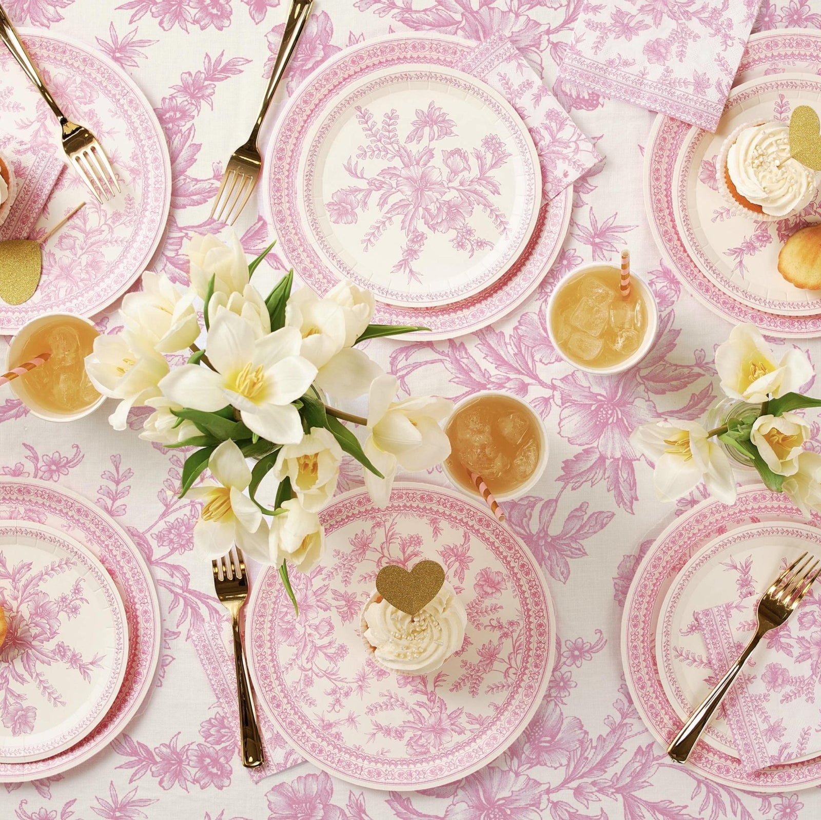 Pink Floral Table Cover - Stesha Party