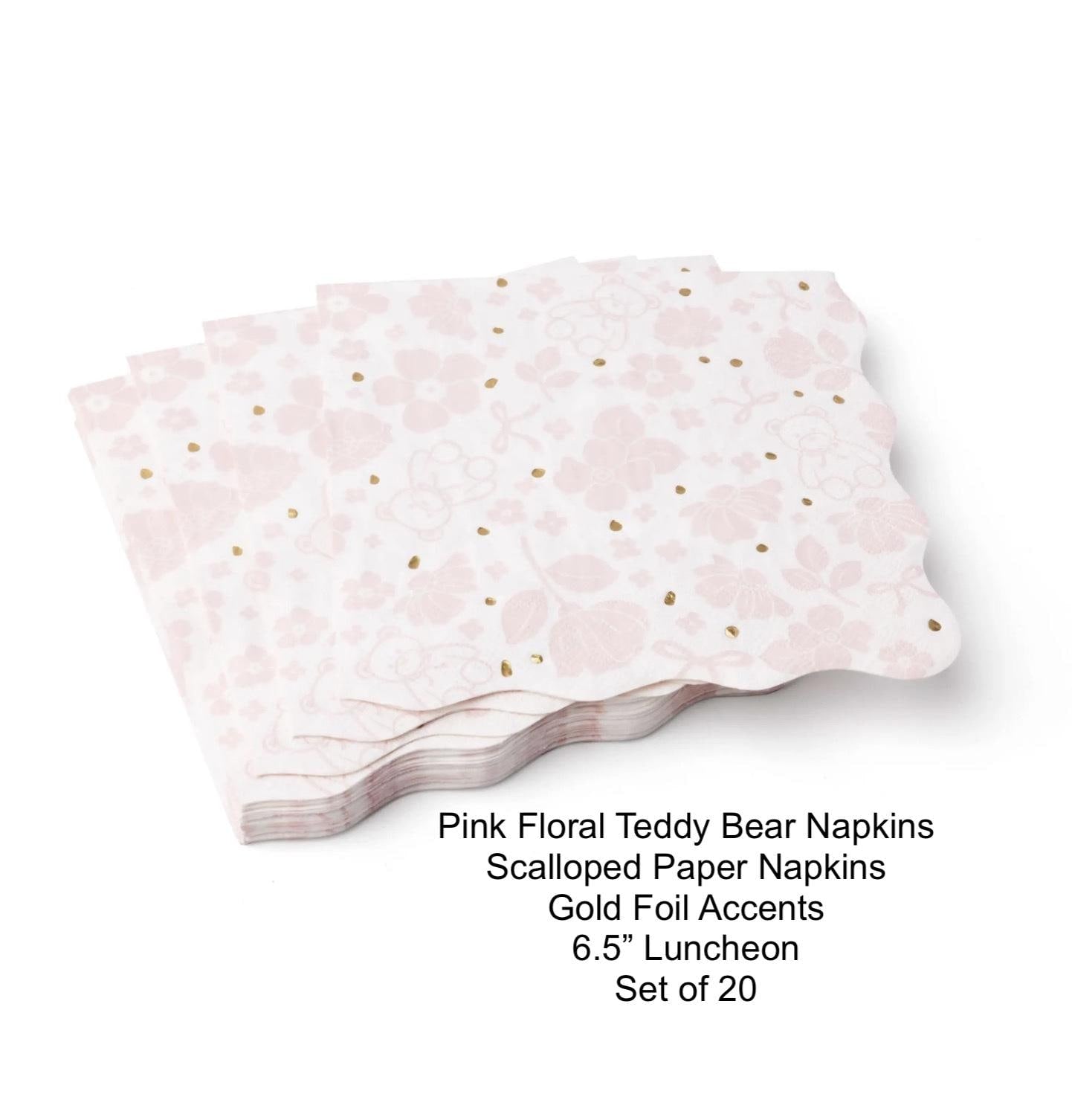 Pink Floral Teddy Bear Party Napkins 20ct - Stesha Party