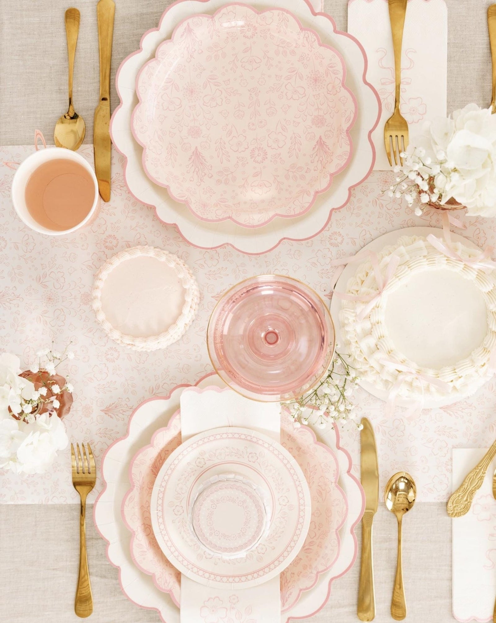 Pink Floral Toile Paper Dinner Plates - Stesha Party