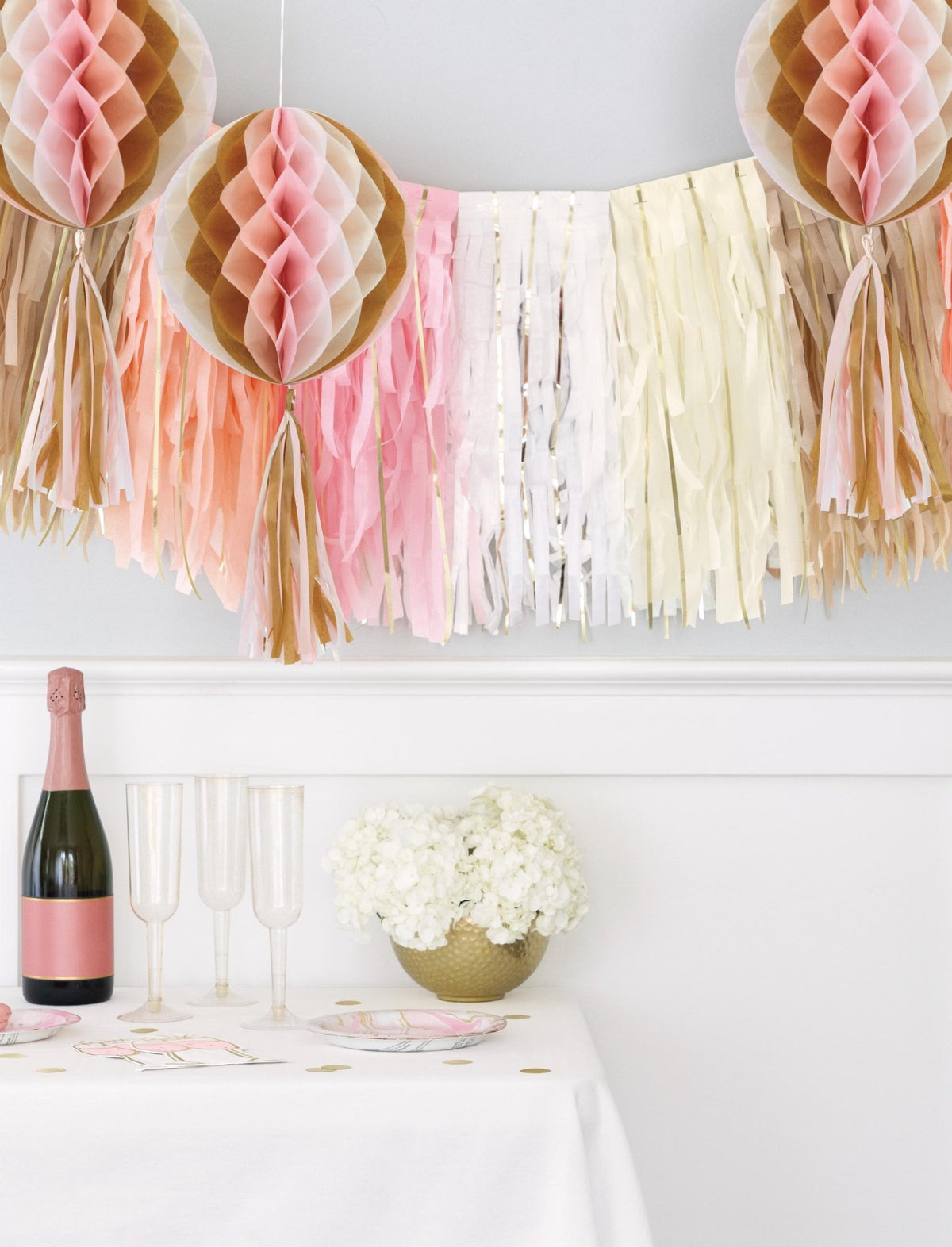 Pink & Gold Honeycomb Ball Decorations Set of 3 - Stesha Party