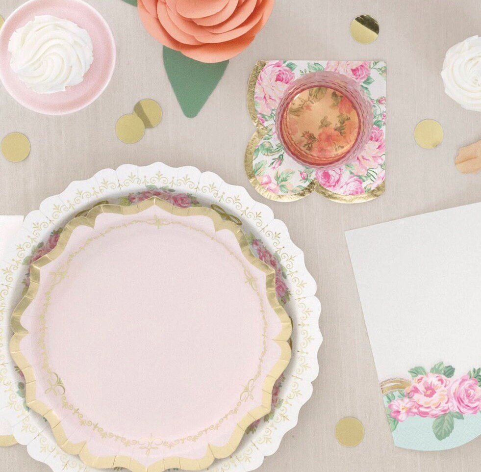 Pink & Gold Paper Dinner Plates - Stesha Party