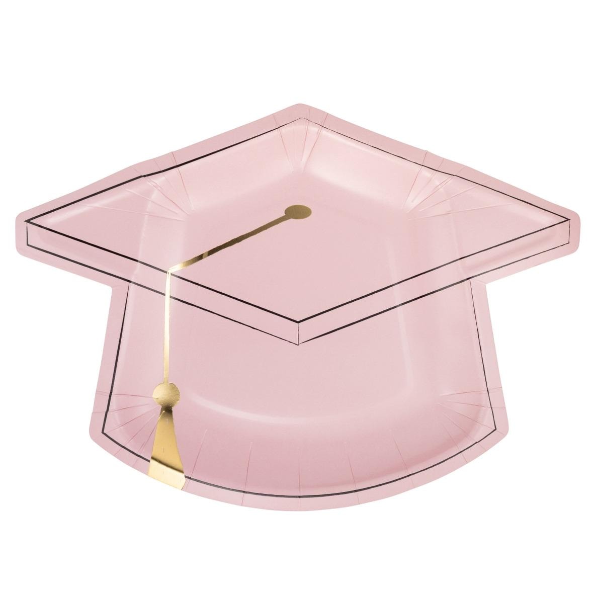 Pink Graduation Cap Plates 8ct - Stesha Party