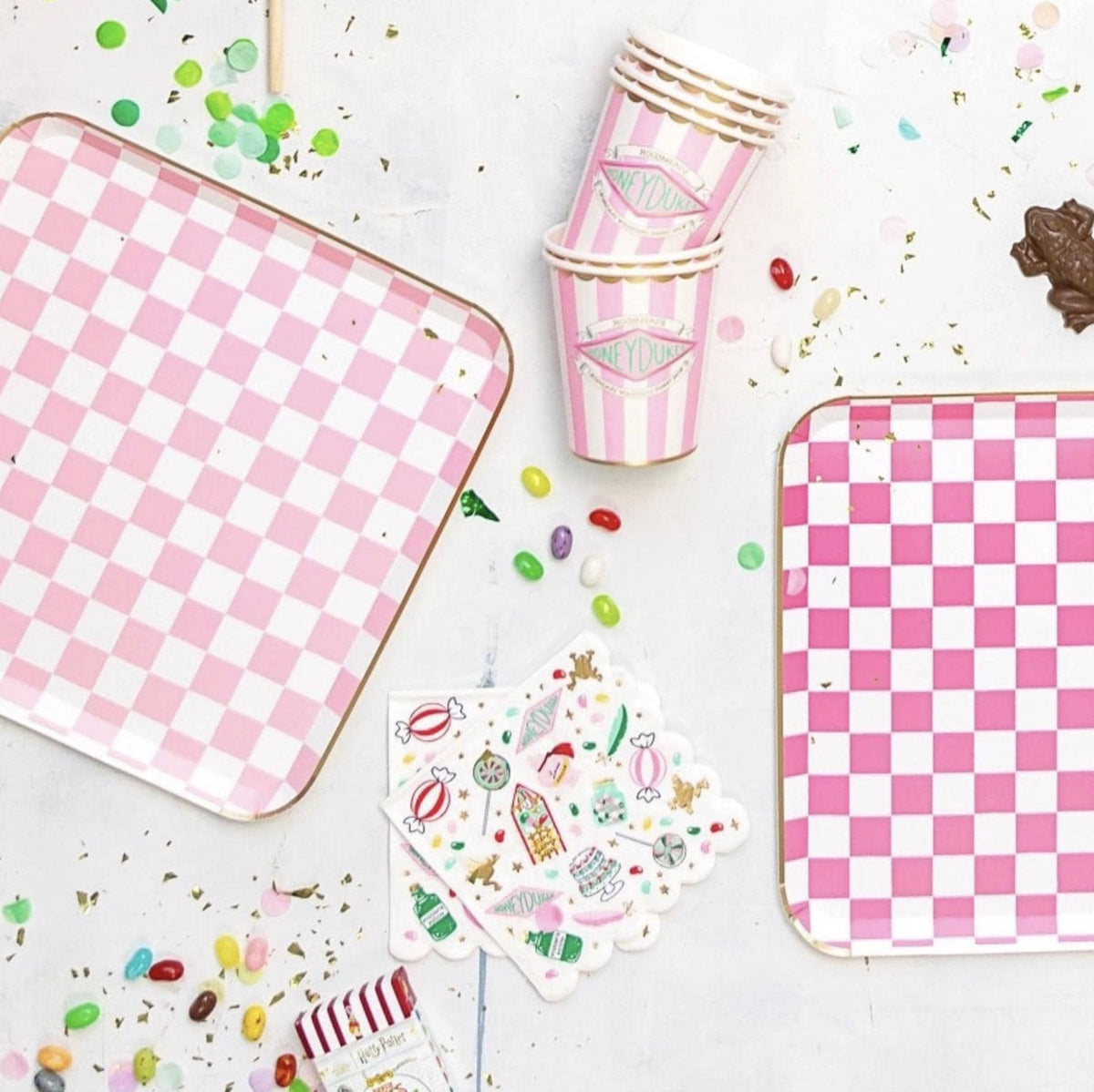 Pink & Green Square Checkered Paper Plates 8ct - Stesha Party