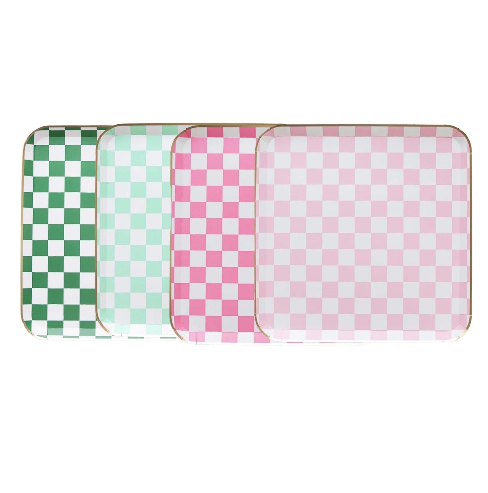 Pink & Green Square Checkered Paper Plates 8ct - Stesha Party