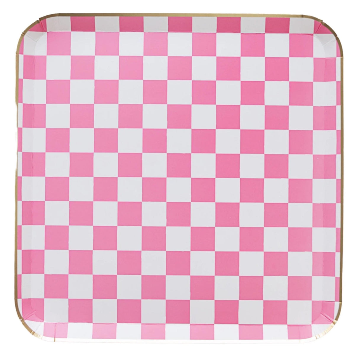 Pink & Green Square Checkered Paper Plates 8ct - Stesha Party