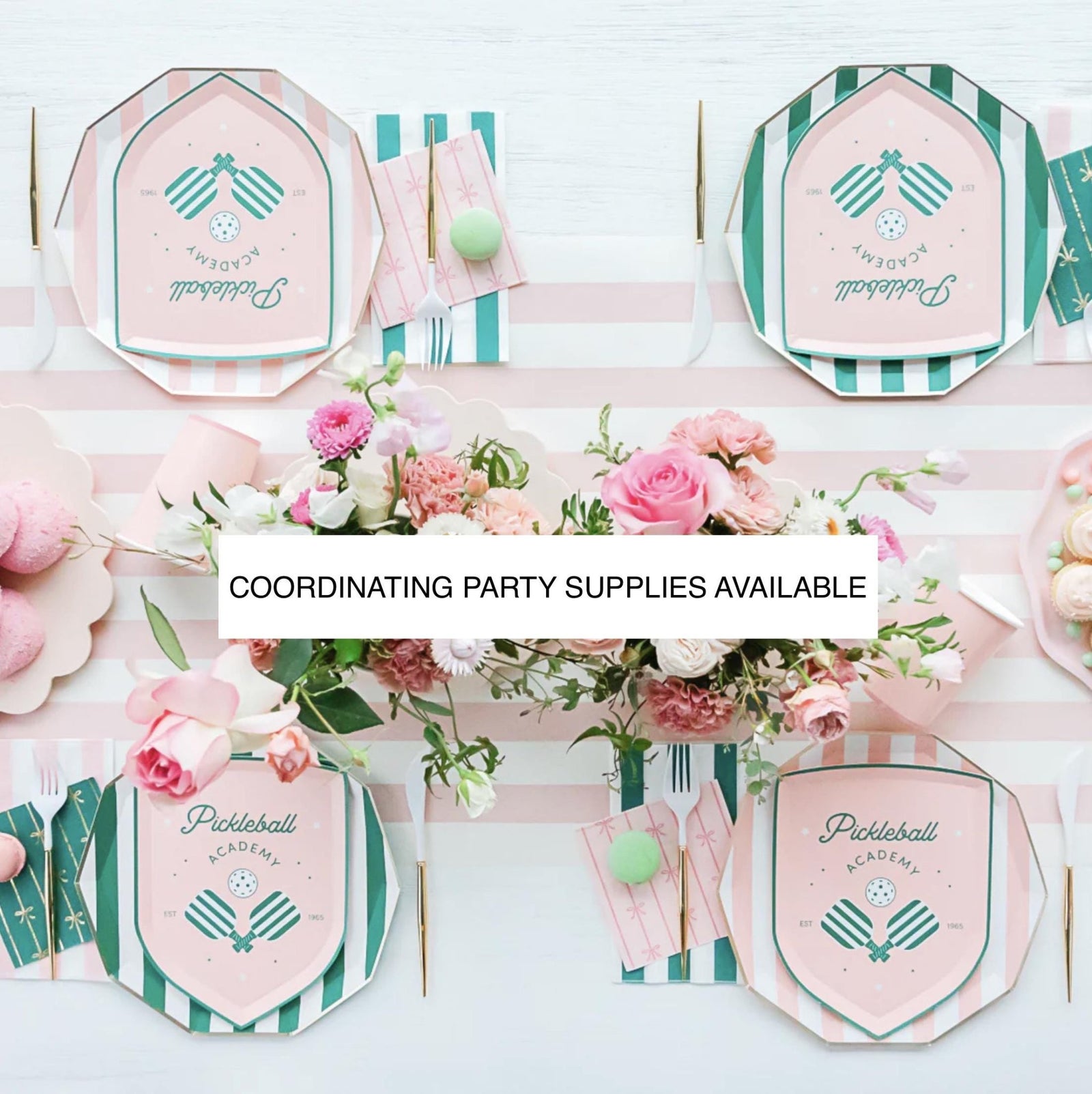 Pink & Green Striped Dinner Napkins 20ct - Stesha Party