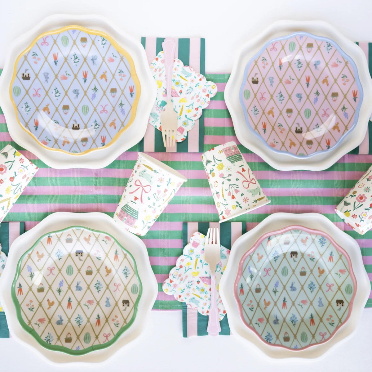 Pink & Green Striped Dinner Napkins 20ct - Stesha Party