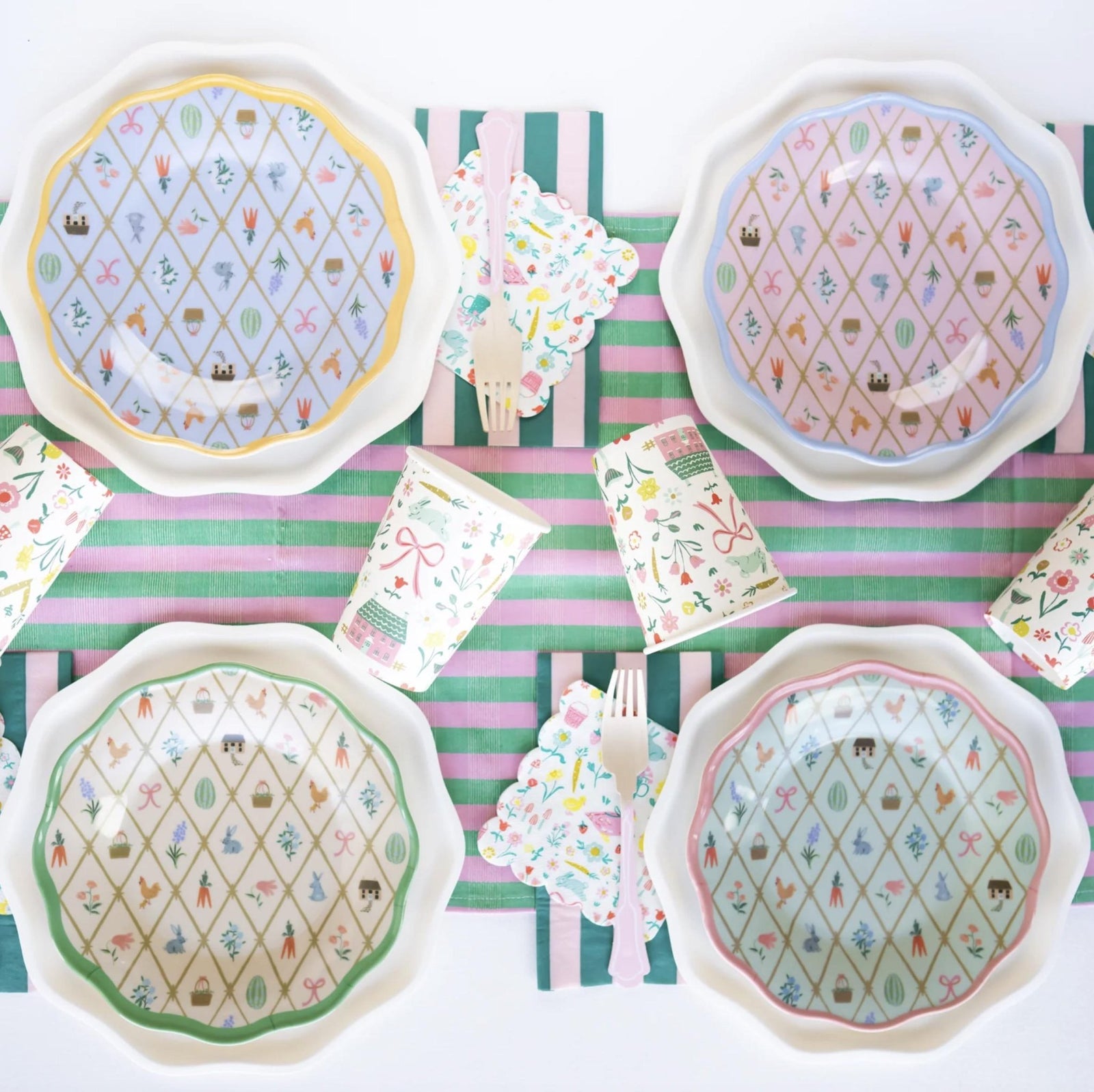 Pink & Green Striped Dinner Napkins 20ct - Stesha Party