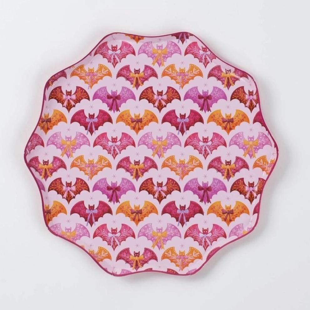 Pink Halloween Bats &amp; Bows Dinner Plates - Stesha Party