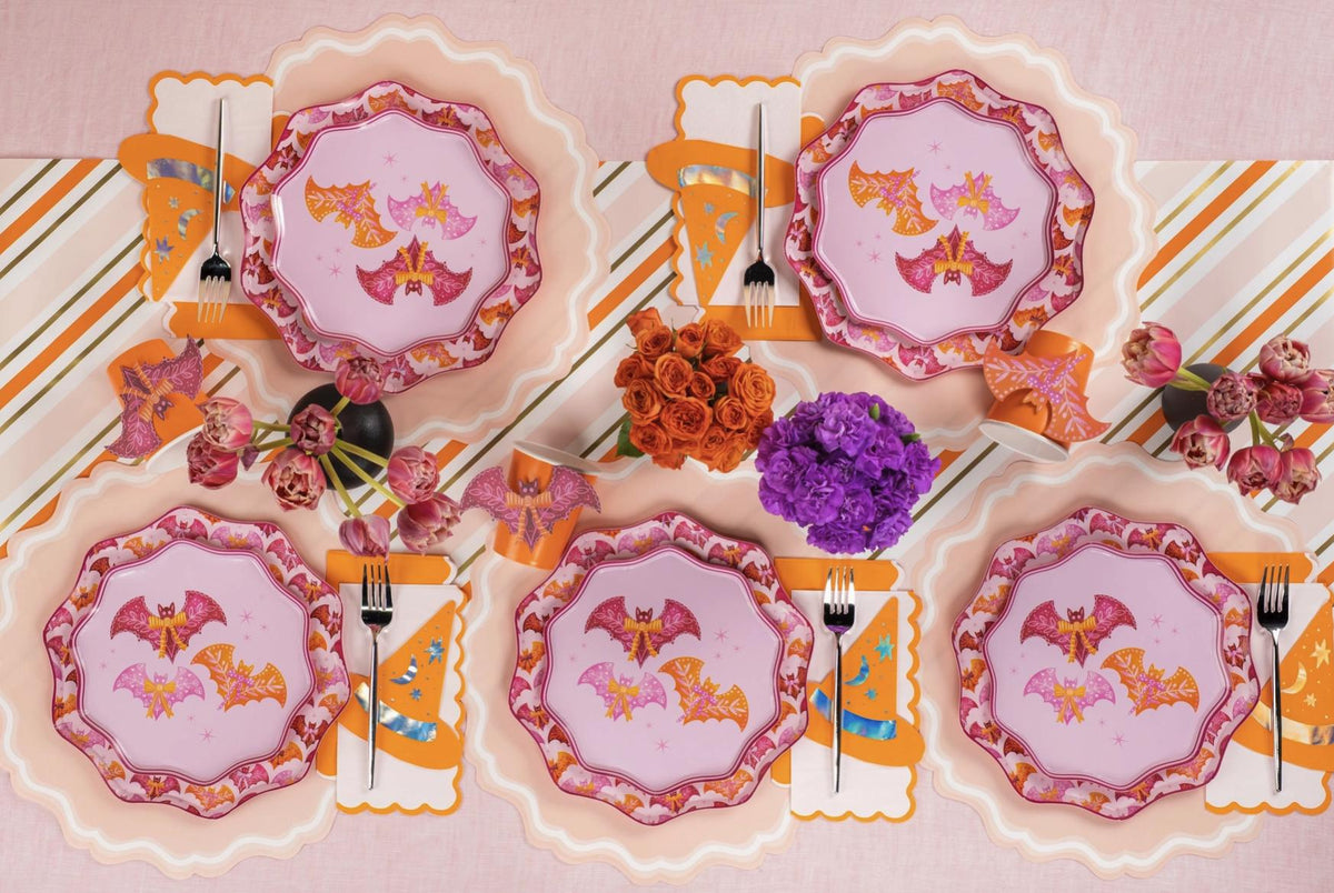 Pink Halloween Bats & Bows Dinner Plates - Stesha Party