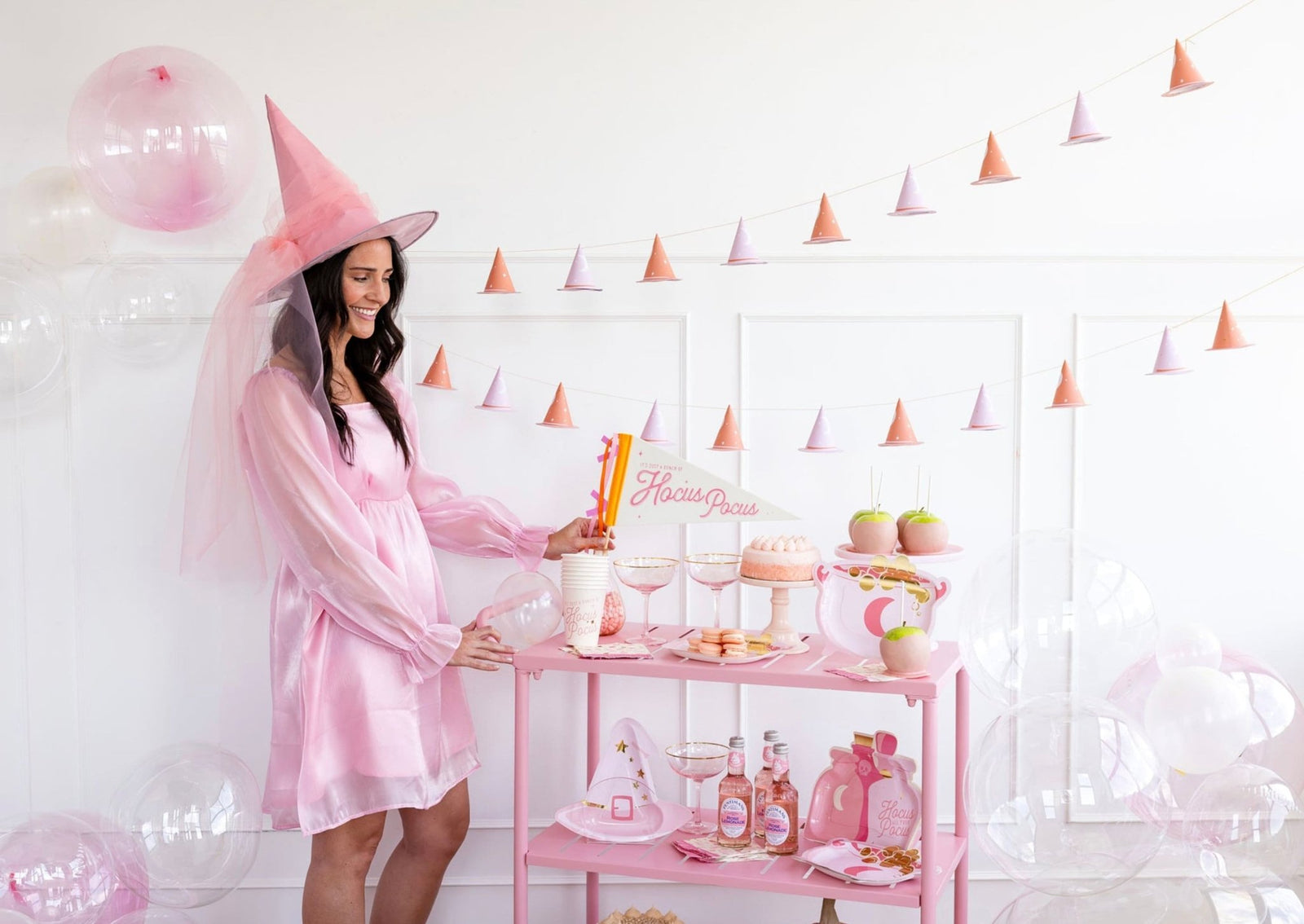 Pink & Orange Witch Hat Banner - Stesha Party