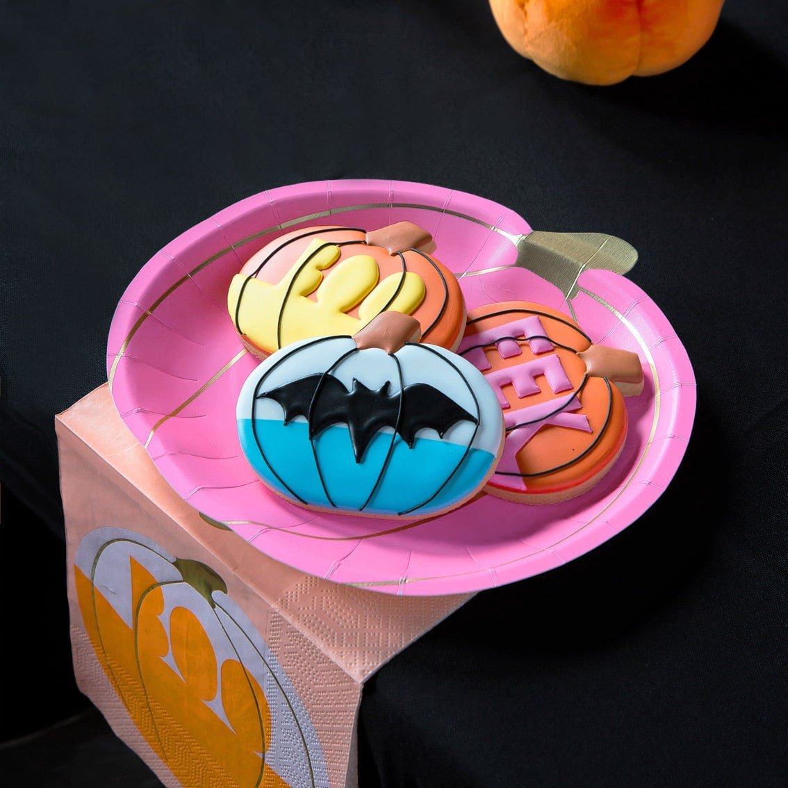 Pink, Peach, Orange & Blue Pumpkin Plates - Stesha Party