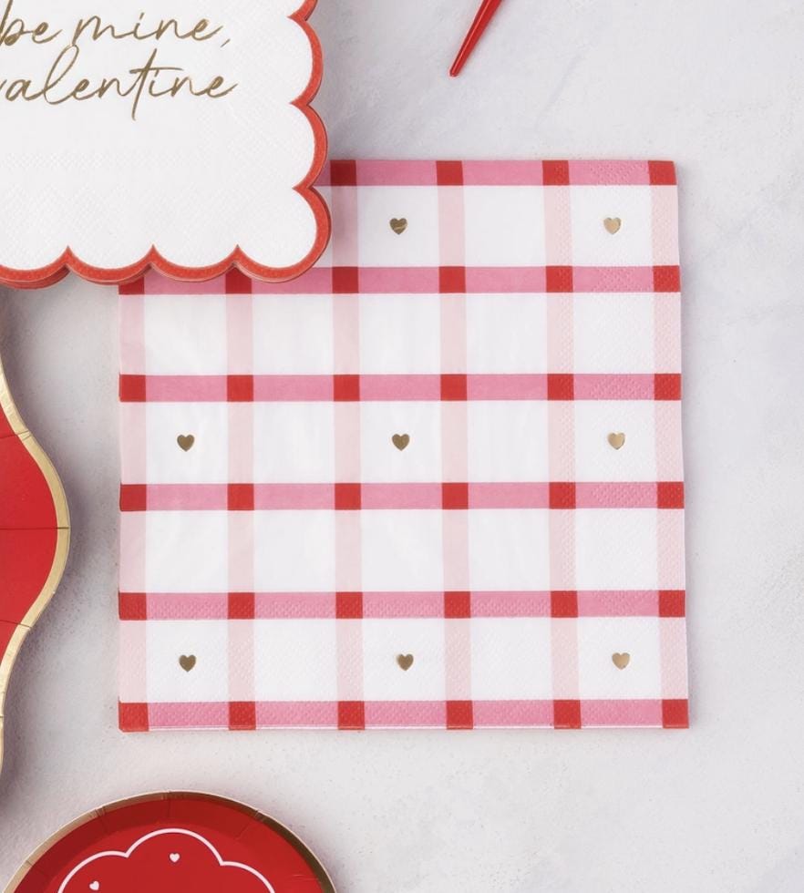 Pink Plaid Heart Napkins - Stesha Party