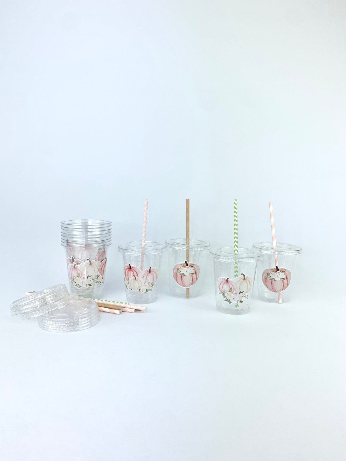 Pink Pumpkin Cups with Lids & Straws - Stesha Party