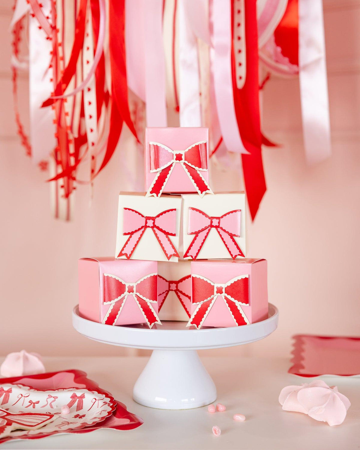 Pink &amp; Red Bow Treat Boxes 8ct - Stesha Party