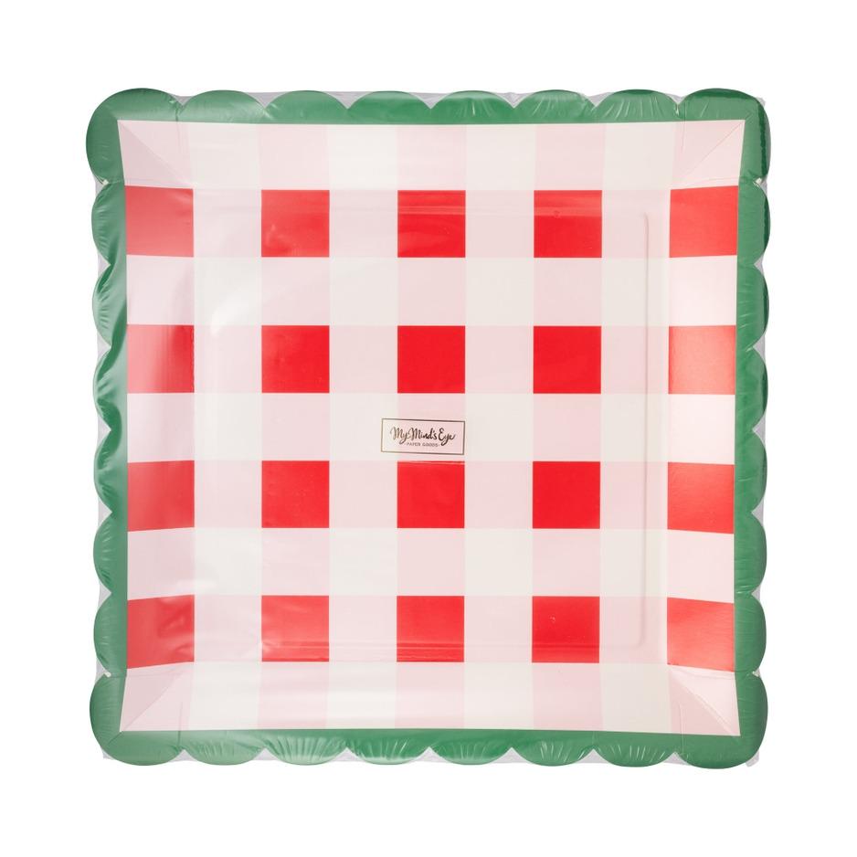 Pink & Red Plaid Christmas Plates 8ct - Stesha Party