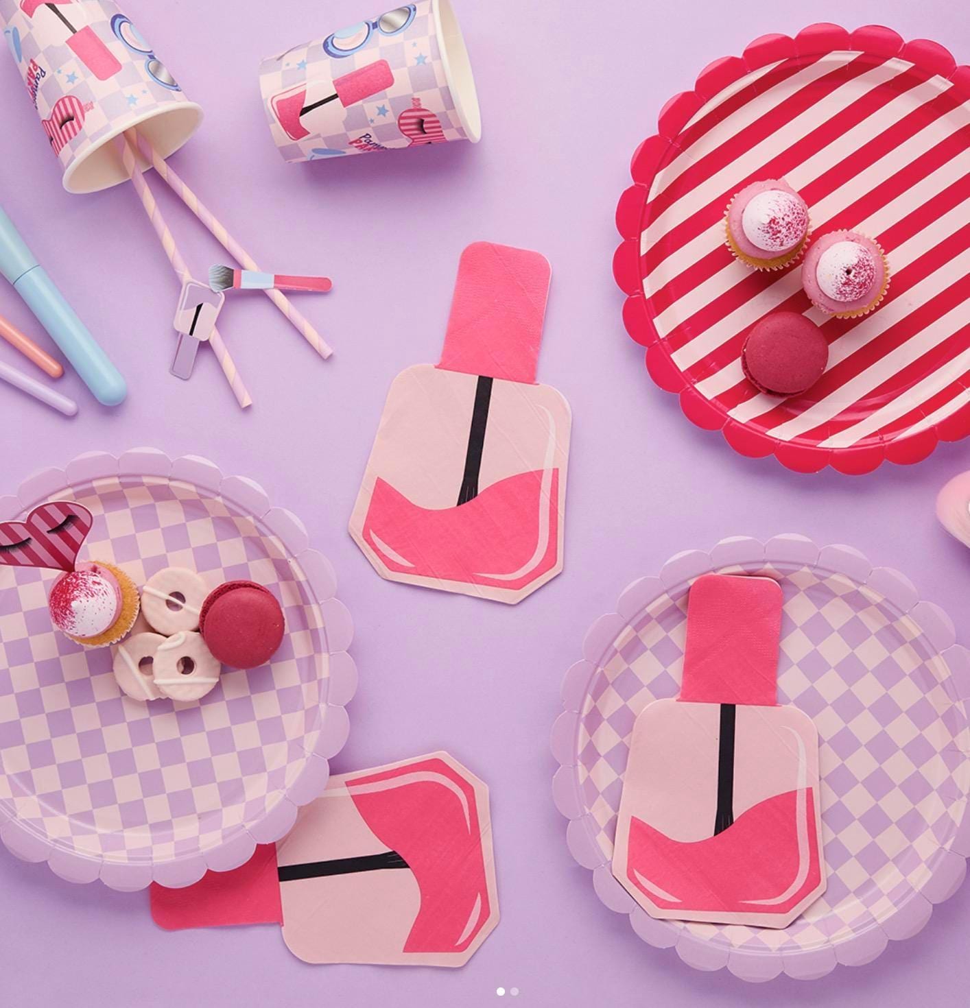 Pink Stripe & Lavender Checkered Plates 8ct - Stesha Party