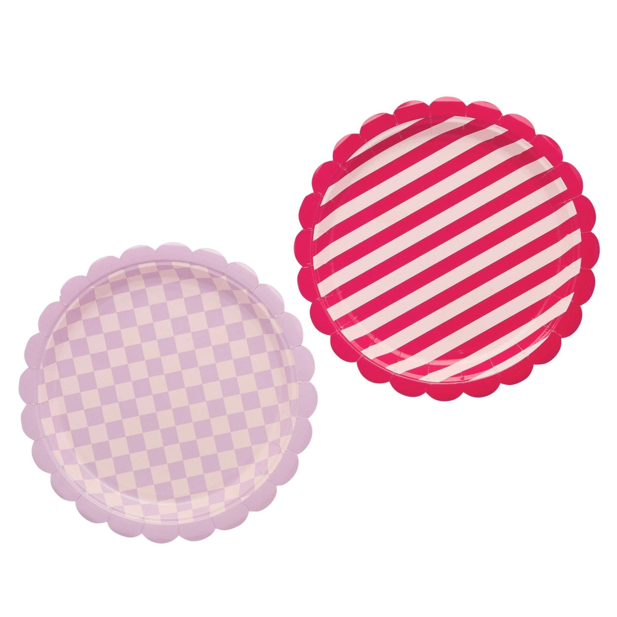 Pink Stripe & Lavender Checkered Plates 8ct - Stesha Party