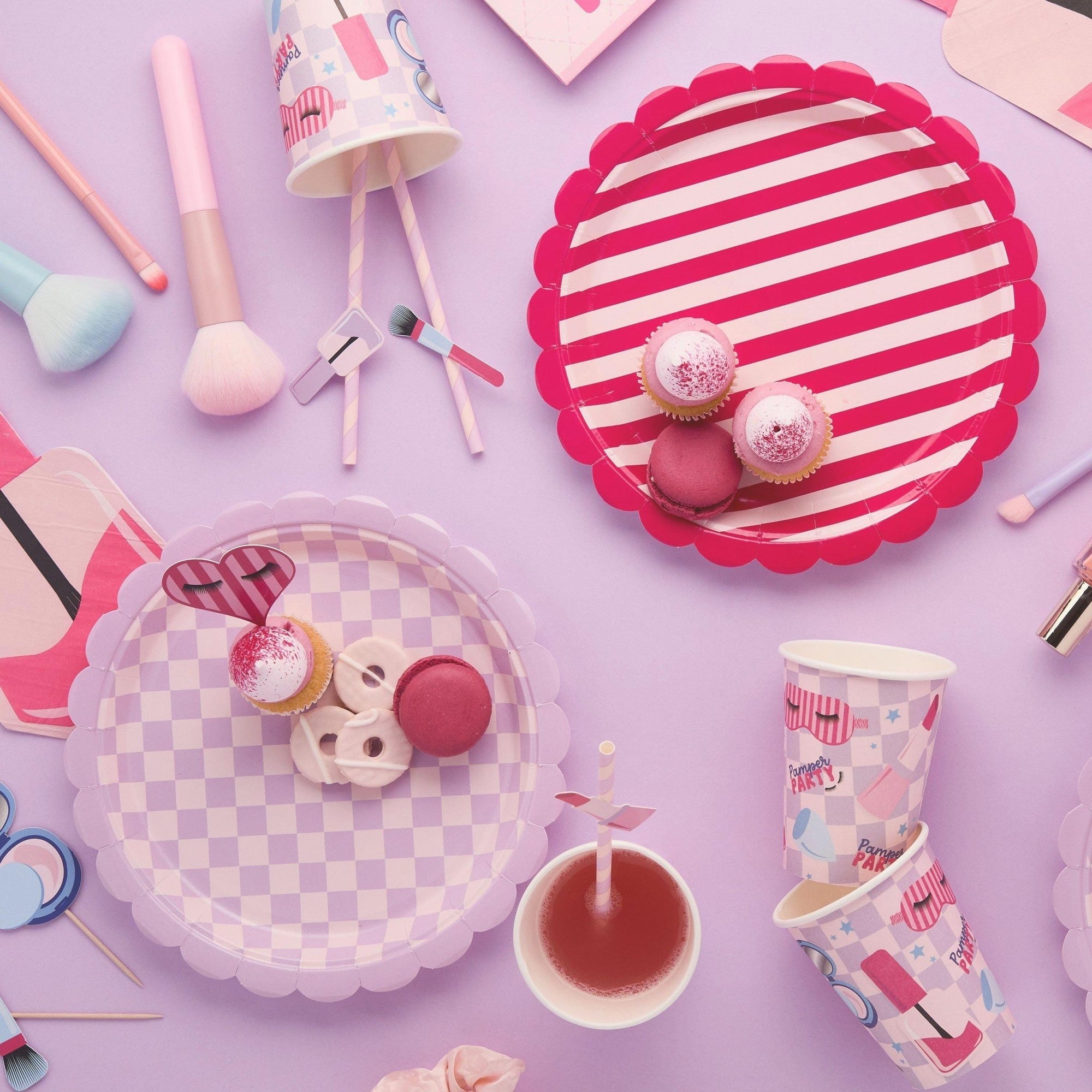 Pink Stripe & Lavender Checkered Plates 8ct - Stesha Party