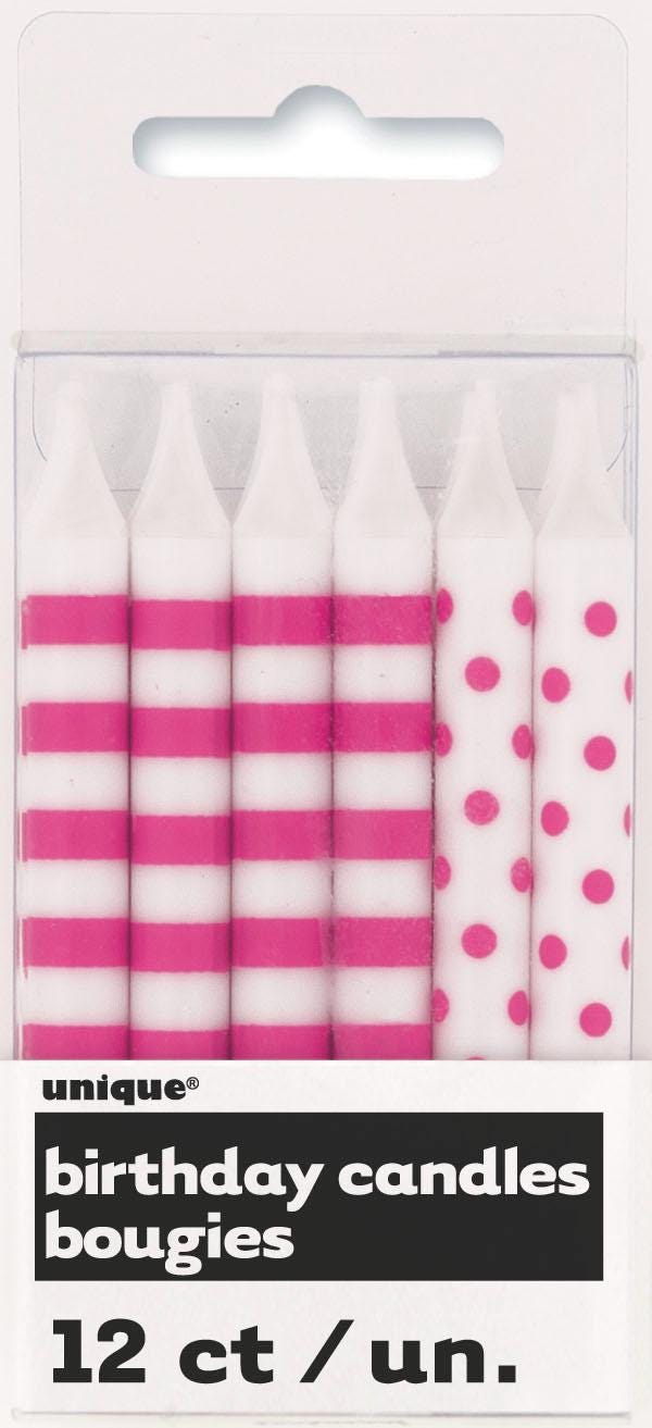 Pink Striped & Polka Dot Candles 12ct - Stesha Party