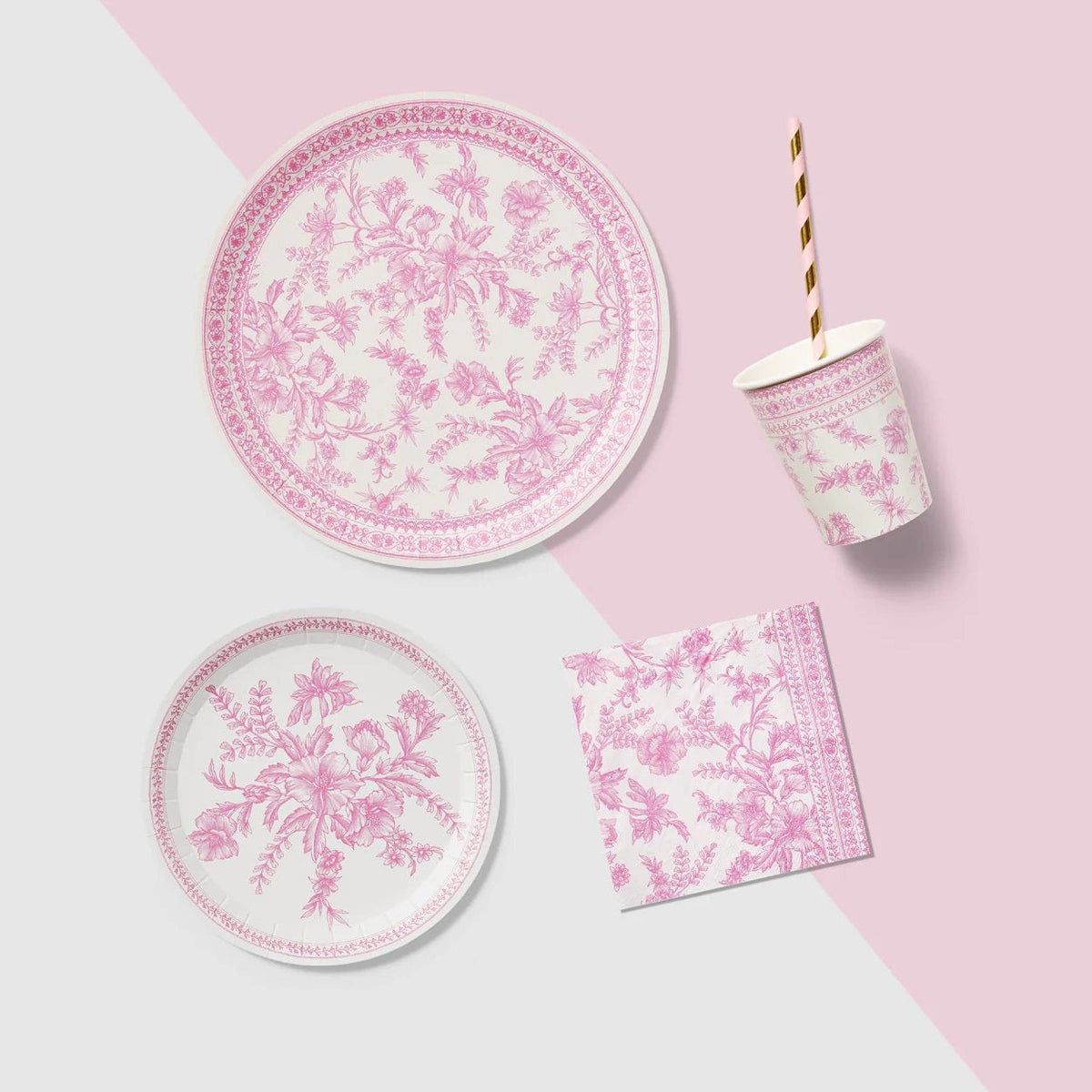 Pink Toile Cake Plates - Stesha Party