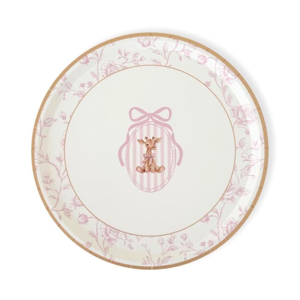 Pink Toile Giraffe Plates 12ct - Stesha Party