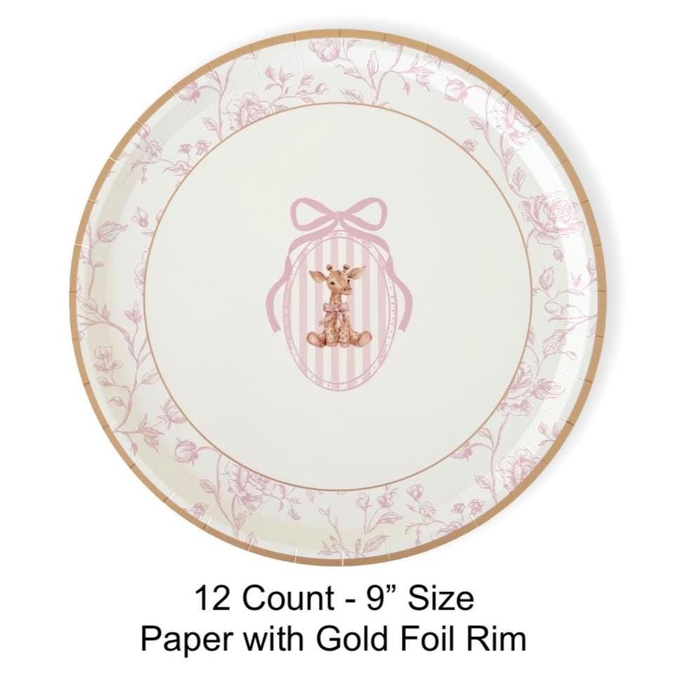 Pink Toile Giraffe Plates 12ct - Stesha Party
