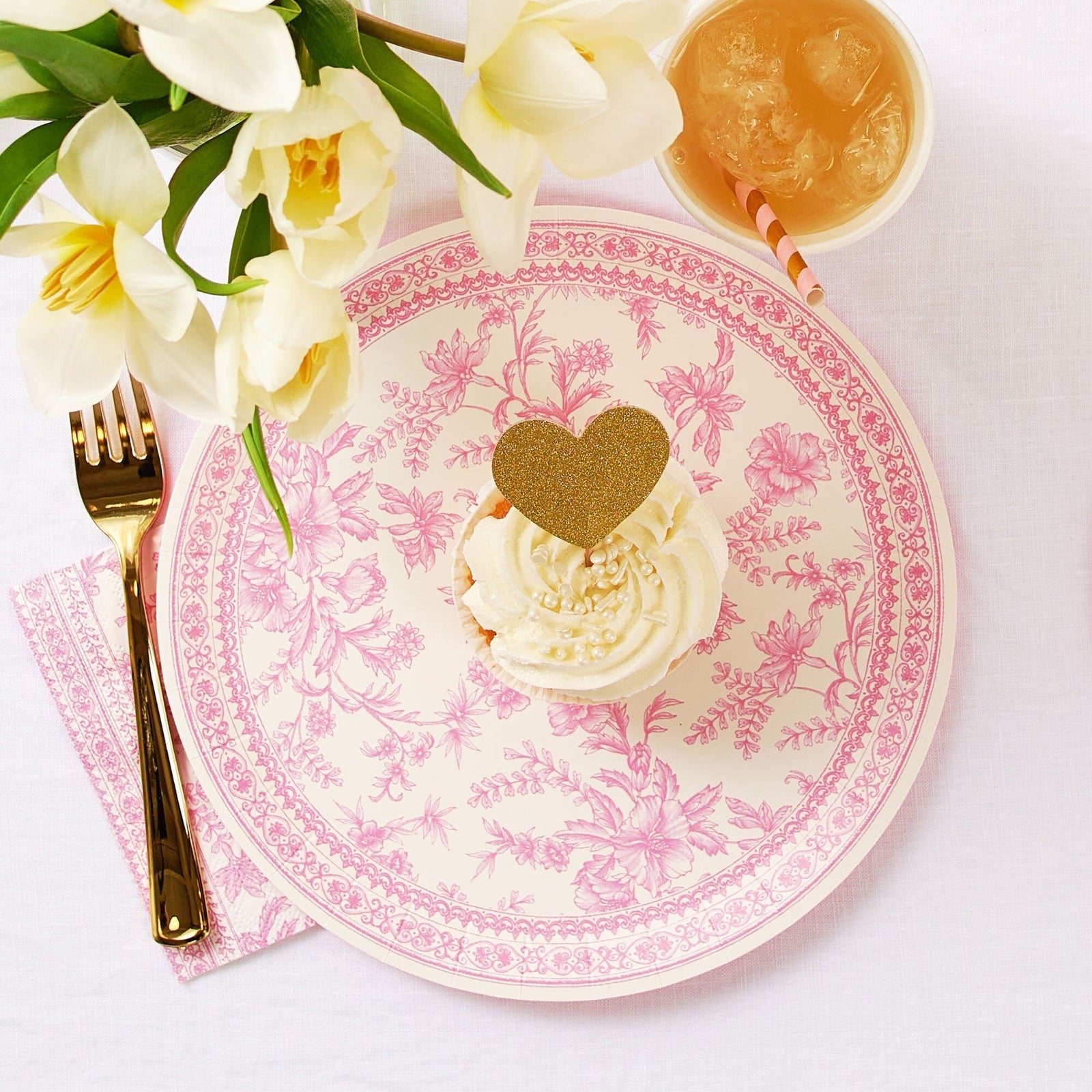 Pink Toile Paper Dinner Plates - Stesha Party