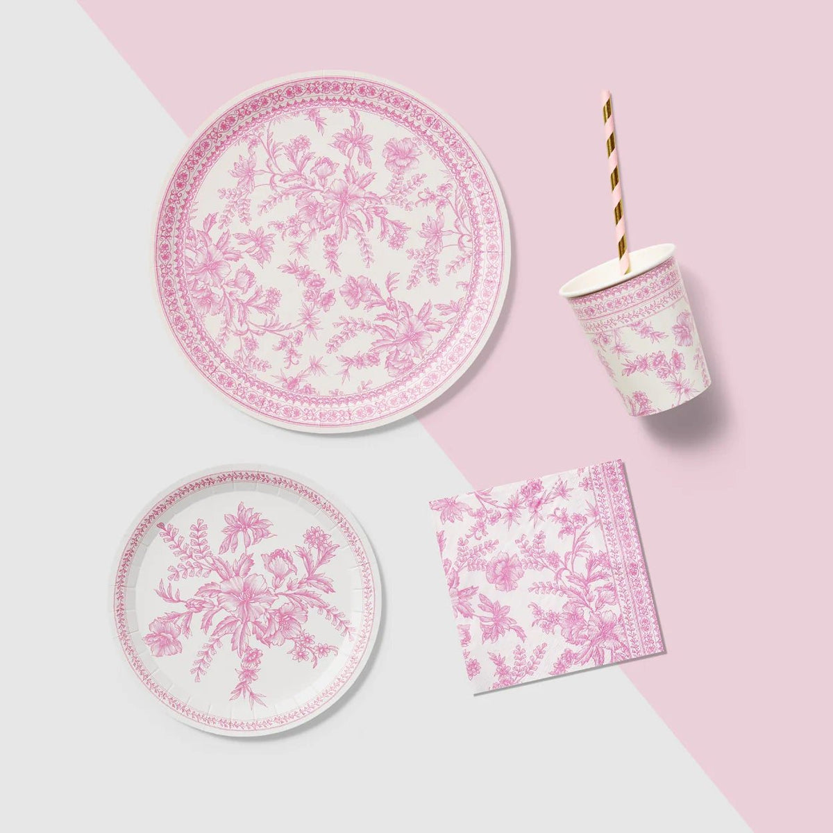 Pink Toile Paper Dinner Plates - Stesha Party