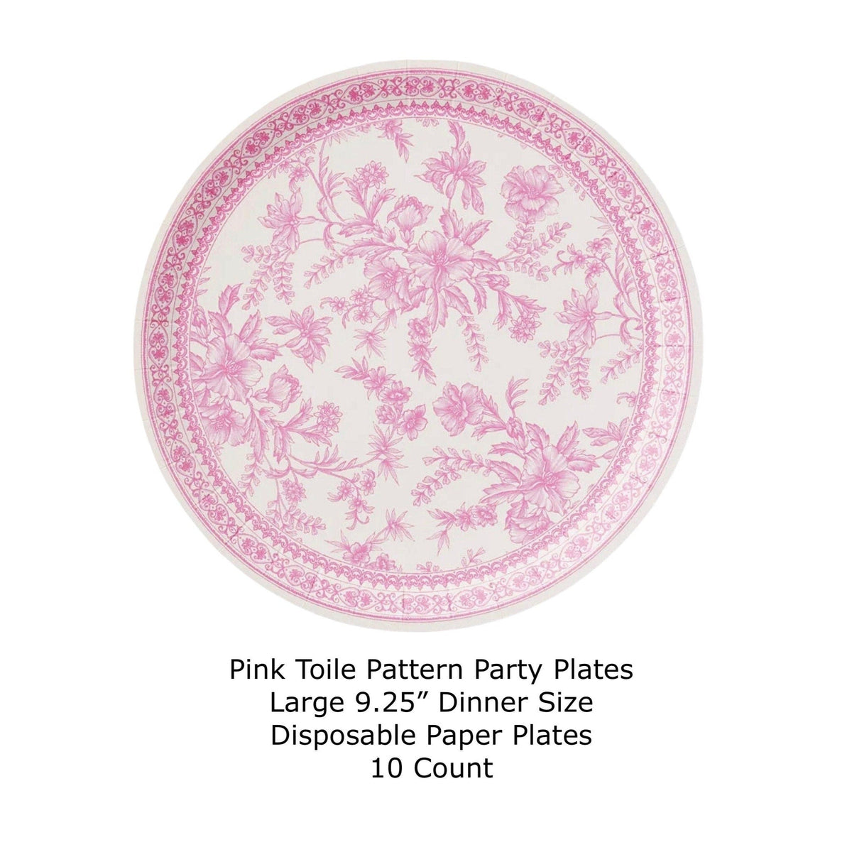 Pink Toile Paper Dinner Plates - Stesha Party