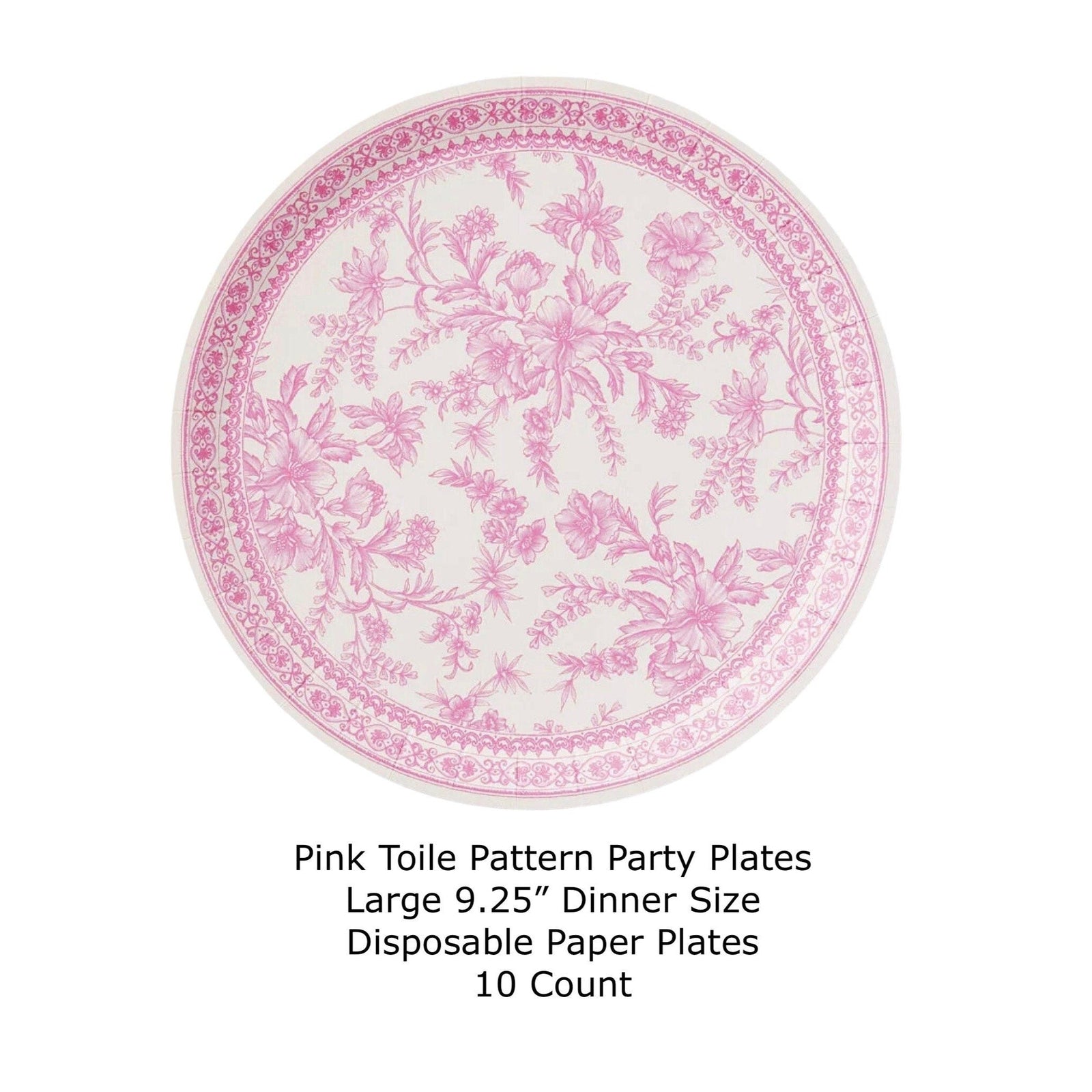 Pink Toile Paper Dinner Plates - Stesha Party
