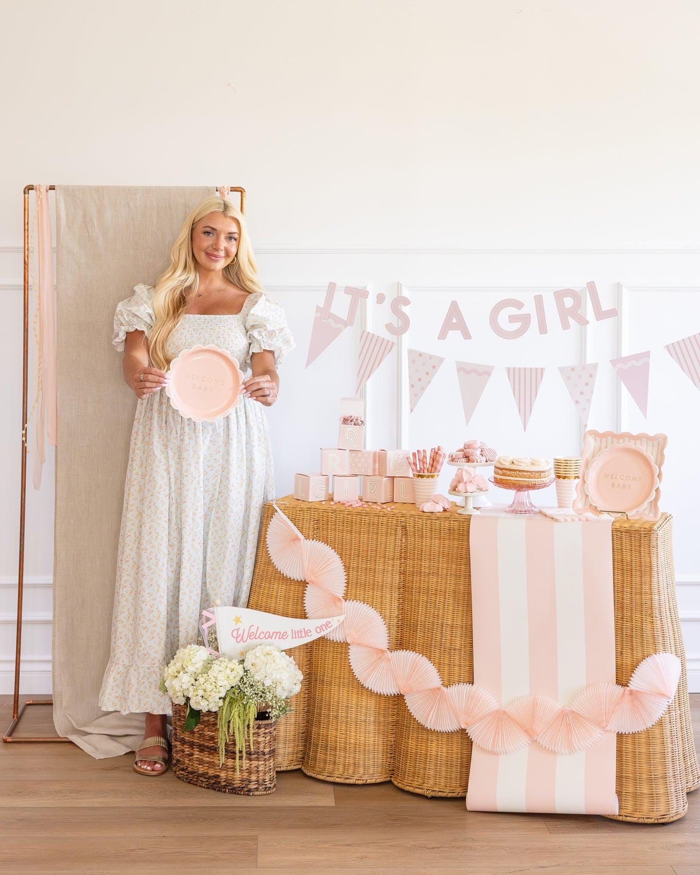 Pink Welcome Baby Plates 8ct - Stesha Party
