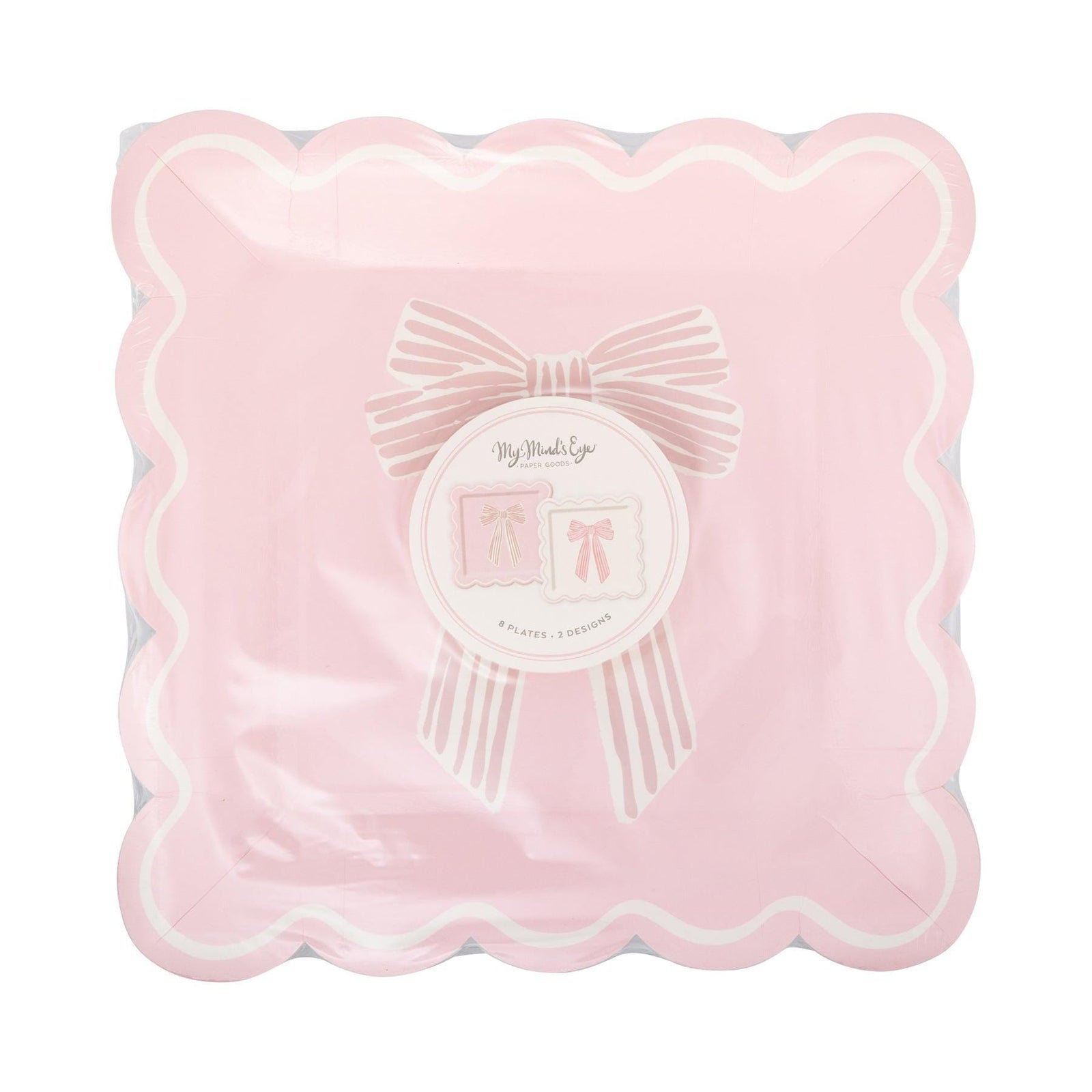 Pink & White Bows Scalloped Plates 8ct - Stesha Party