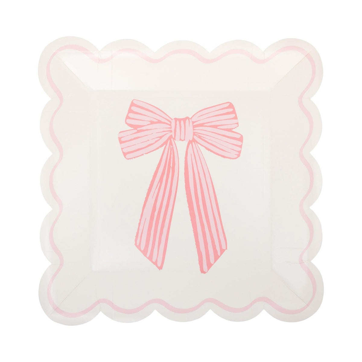 Pink & White Bows Scalloped Plates 8ct - Stesha Party