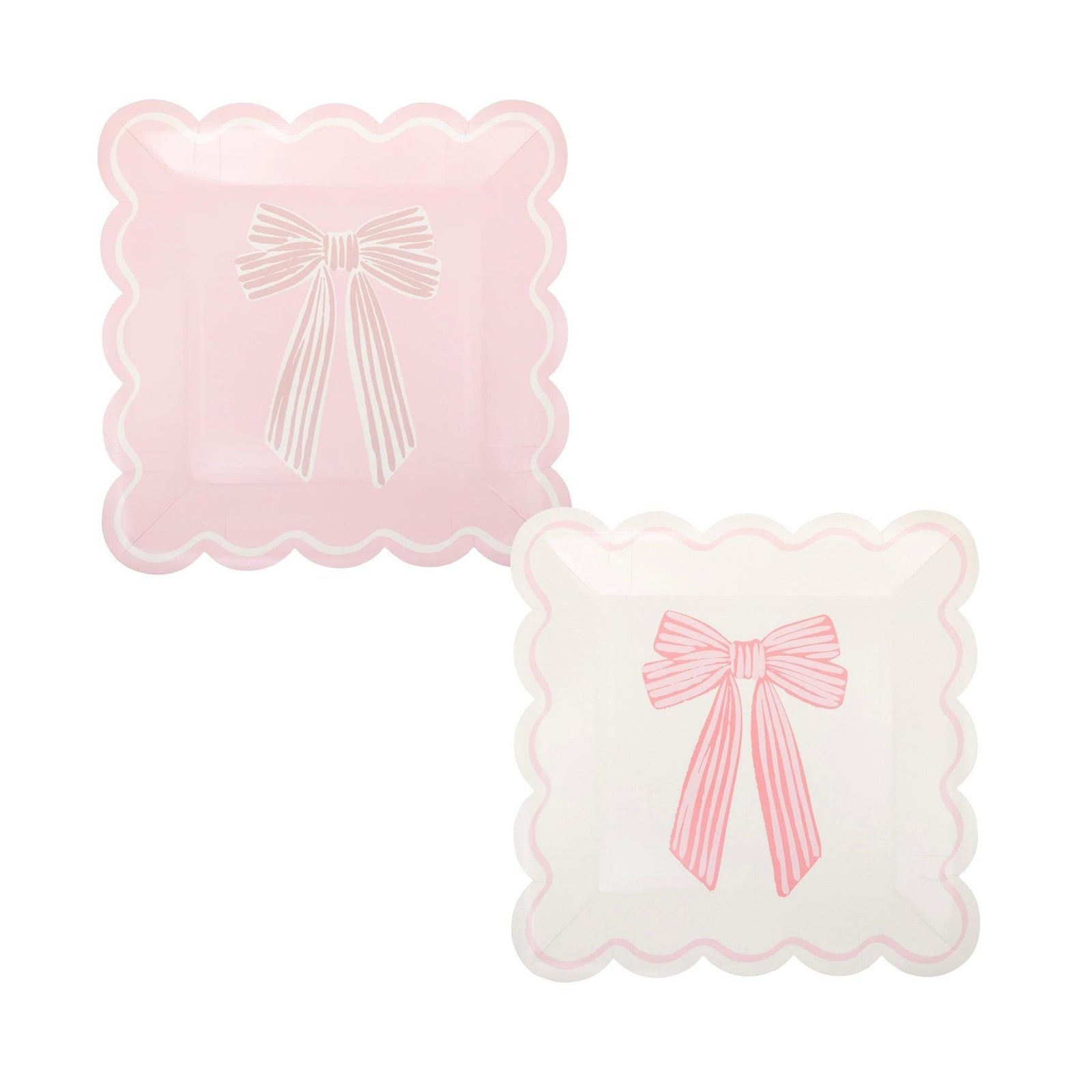 Pink & White Bows Scalloped Plates 8ct - Stesha Party