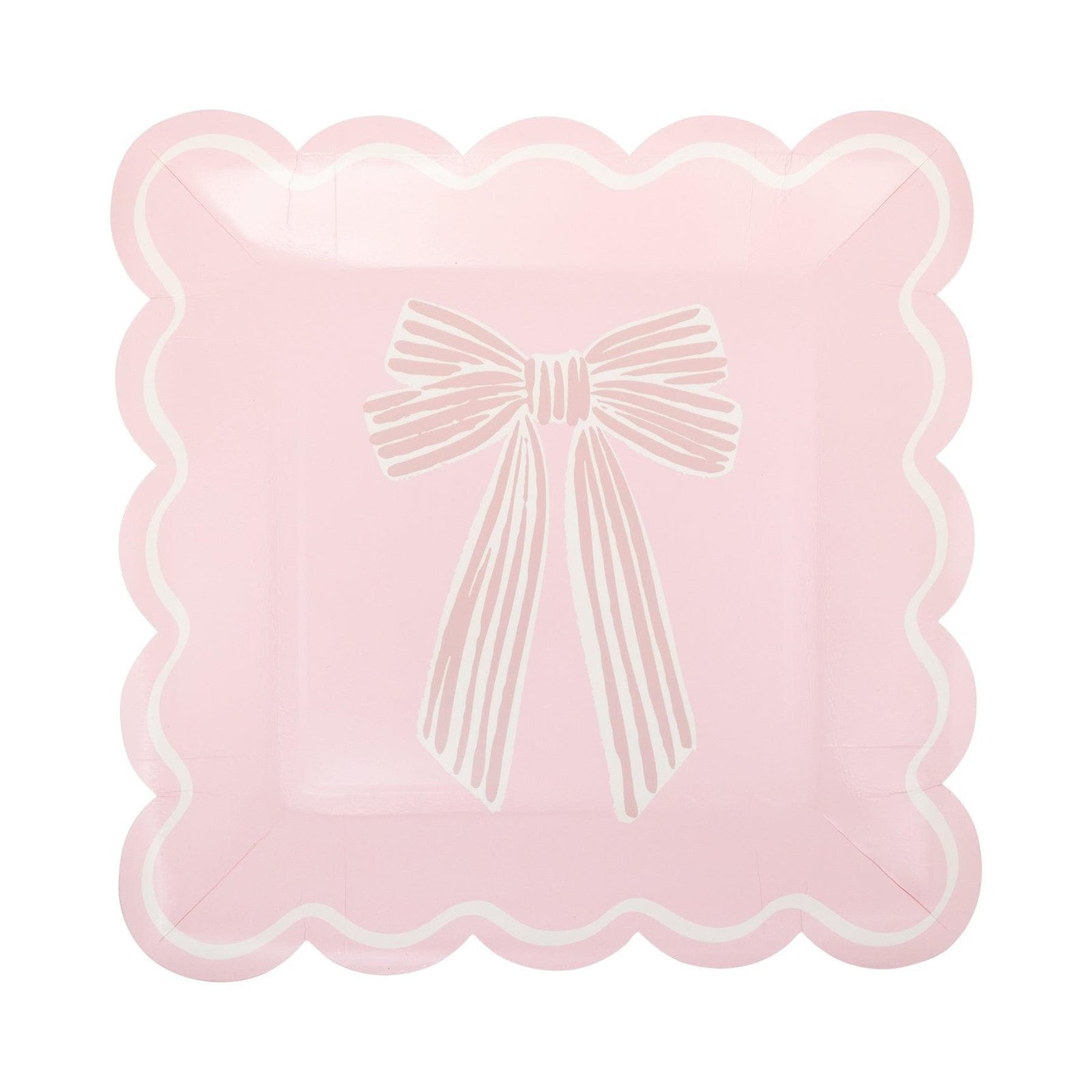Pink & White Bows Scalloped Plates 8ct - Stesha Party