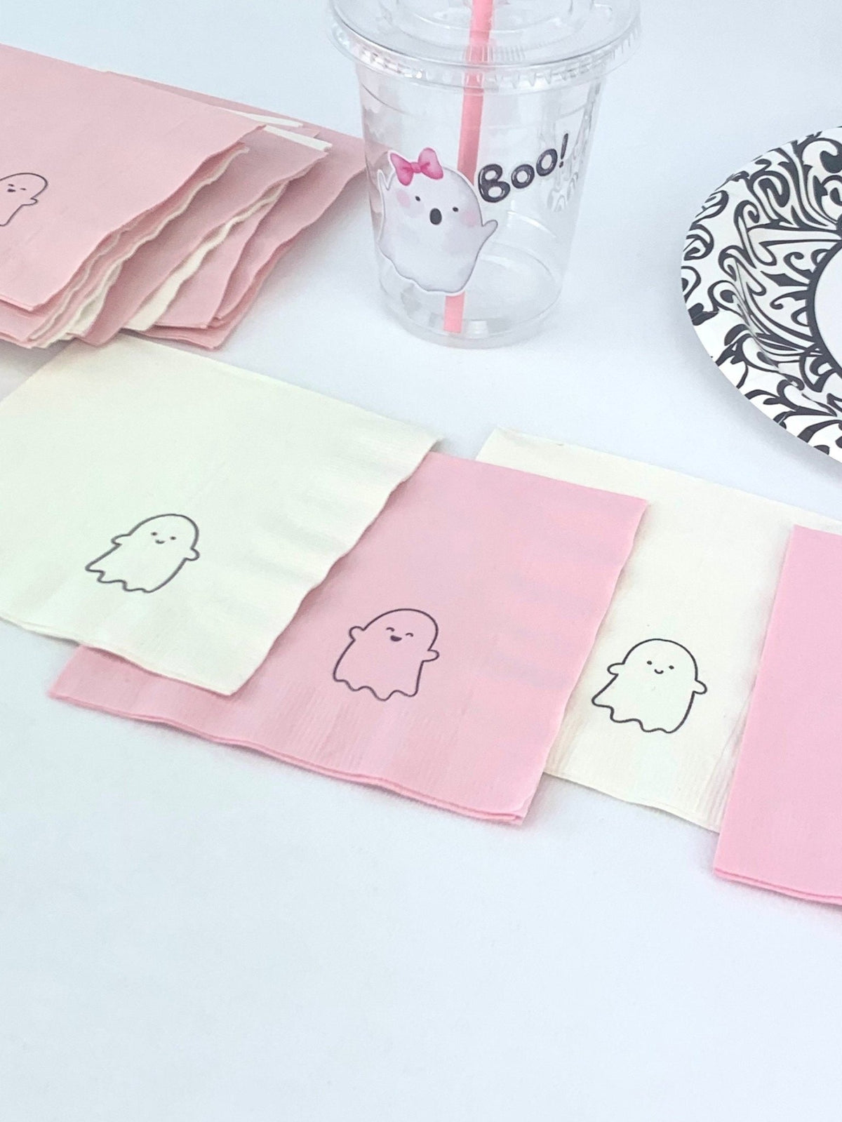 Pink & White Ghost Party Napkins 24ct - Stesha Party