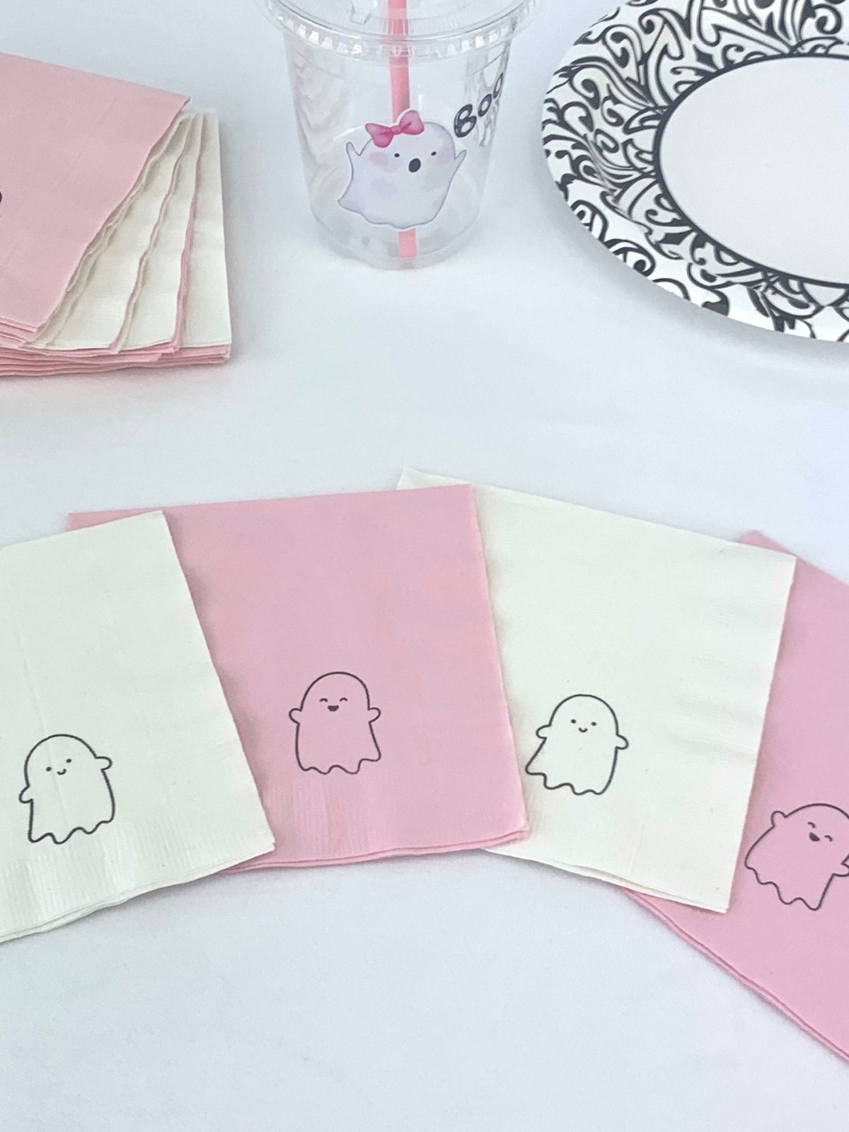 Pink & White Ghost Party Napkins 24ct - Stesha Party