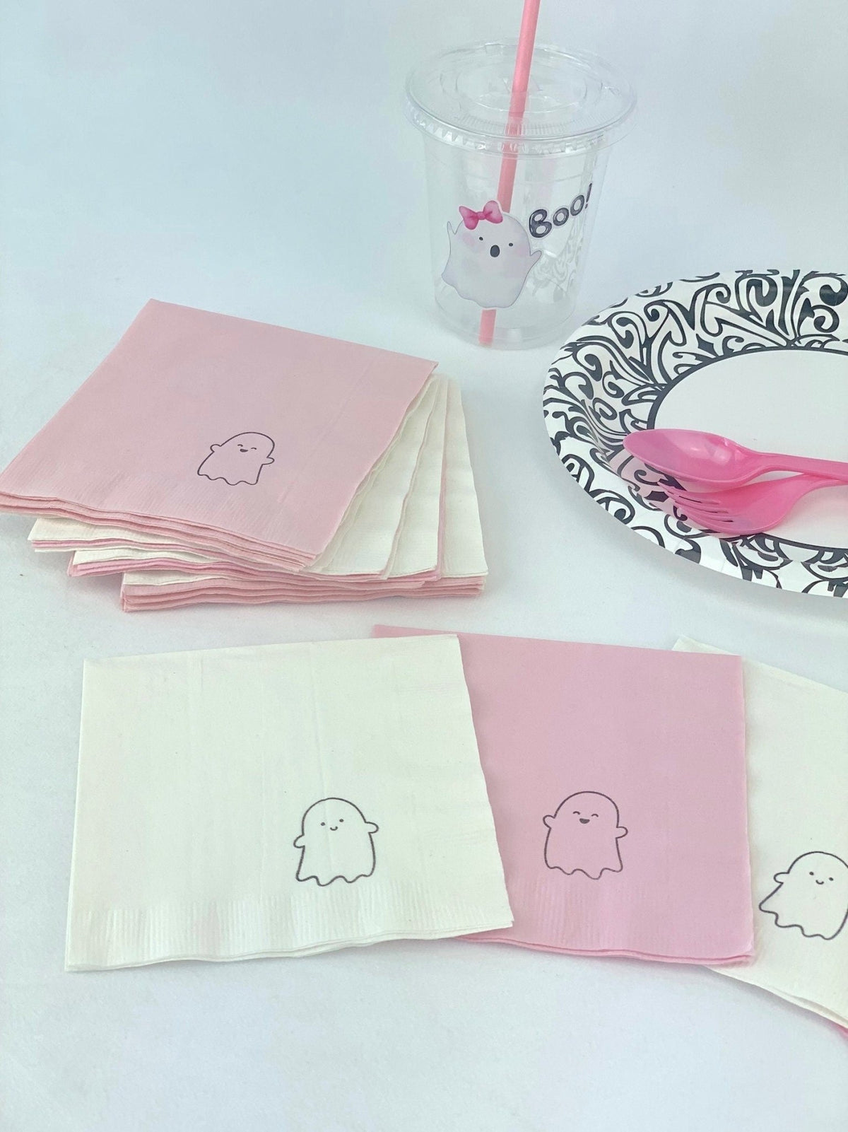 Pink & White Ghost Party Napkins 24ct - Stesha Party