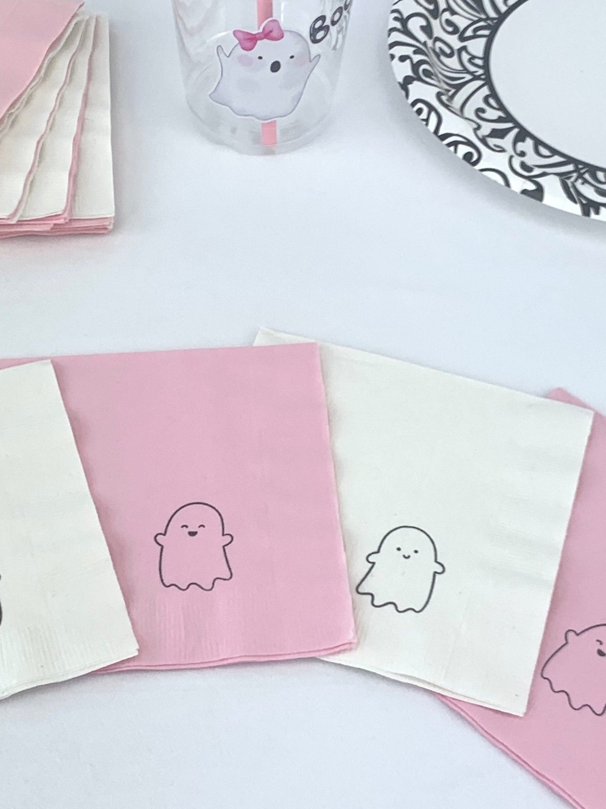 Pink & White Ghost Party Napkins 24ct - Stesha Party
