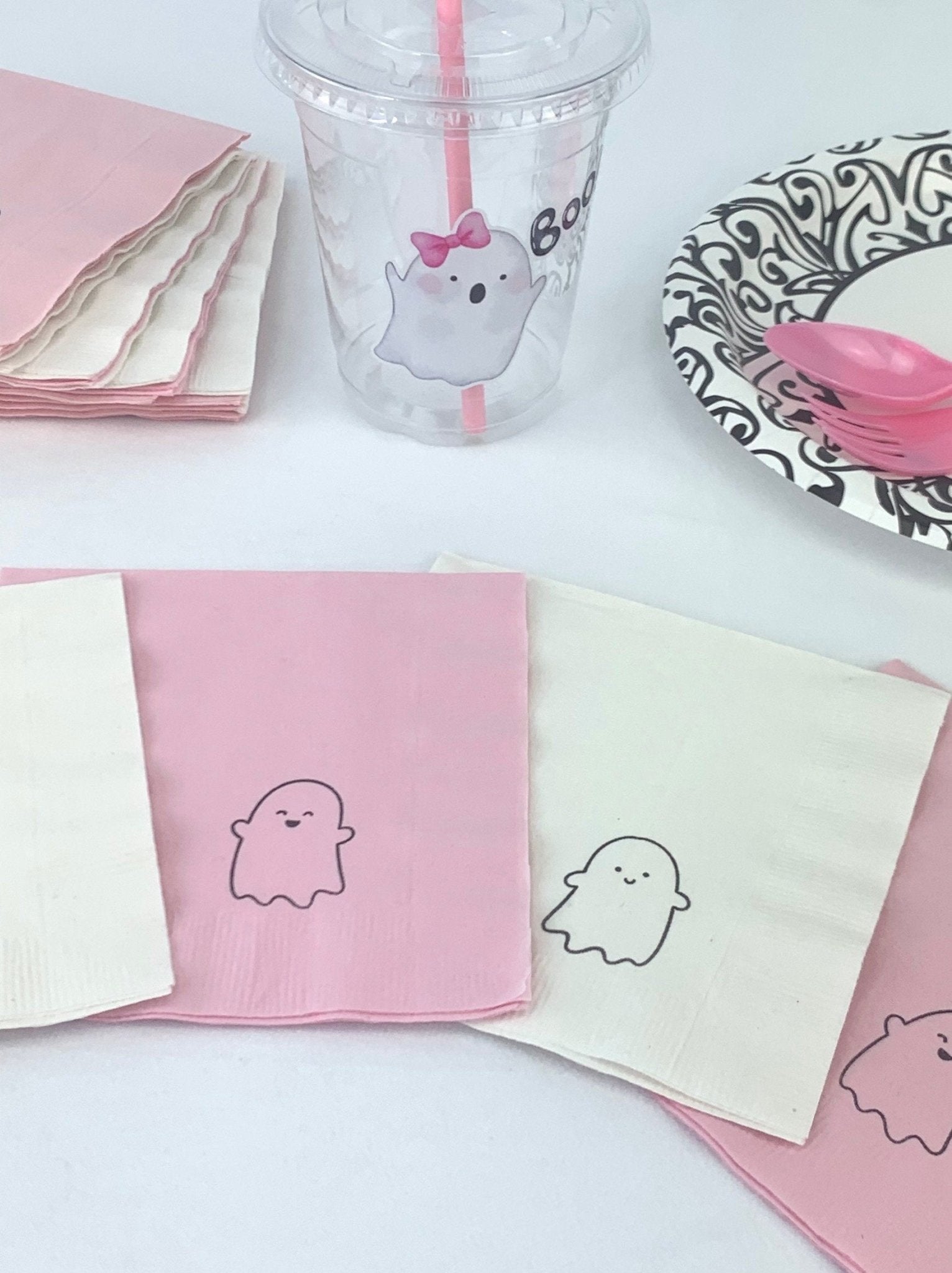 Pink & White Ghost Party Napkins 24ct - Stesha Party